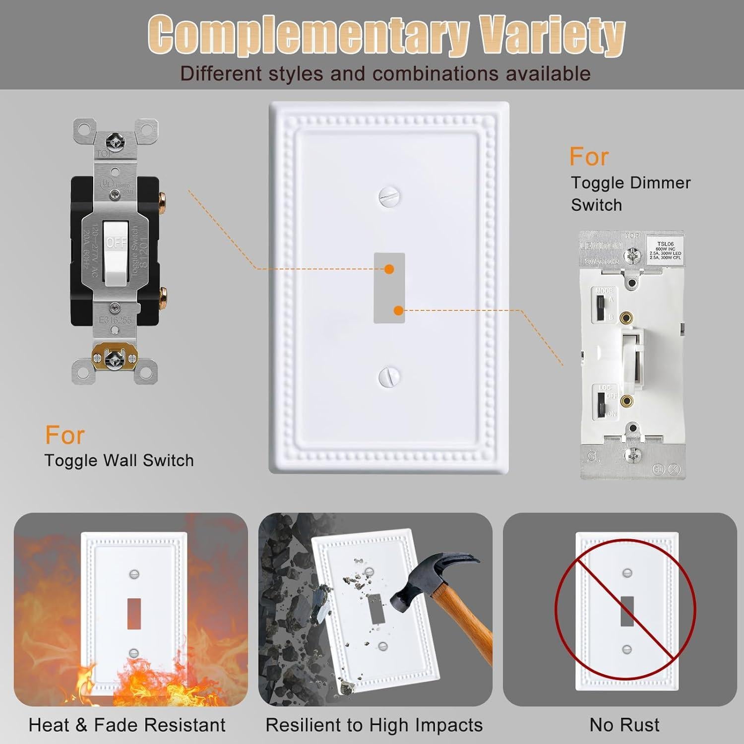 Cubiertas de Interruptor de Luz Kisrvopn Metal 4 Pack Blanco