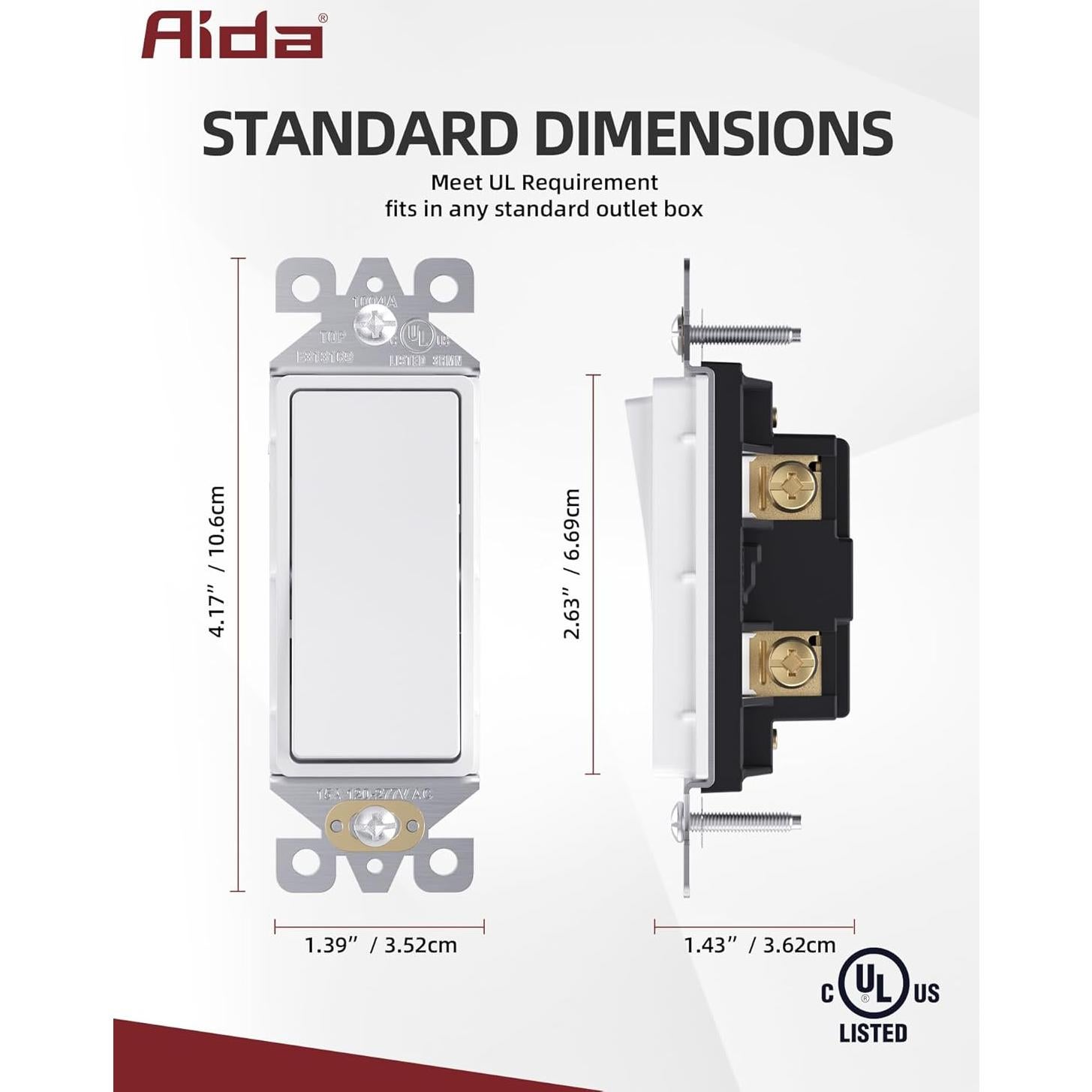 Interruptor Decorativo AIDA Blanco Mate 15A 120/277V Paquete 20