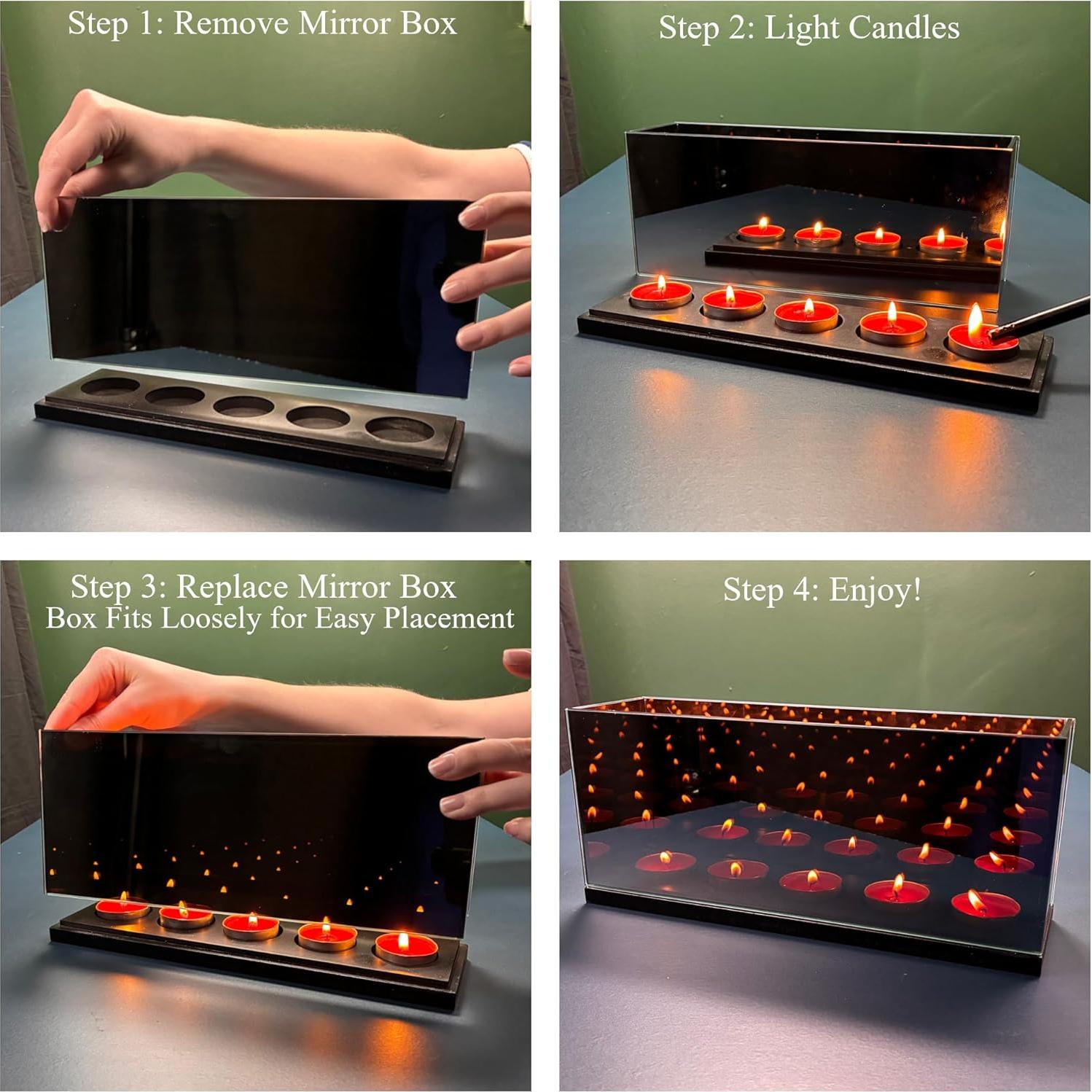 Soporte para Velas de Té ALYMACK con Espejo Infinito 5 Ranuras