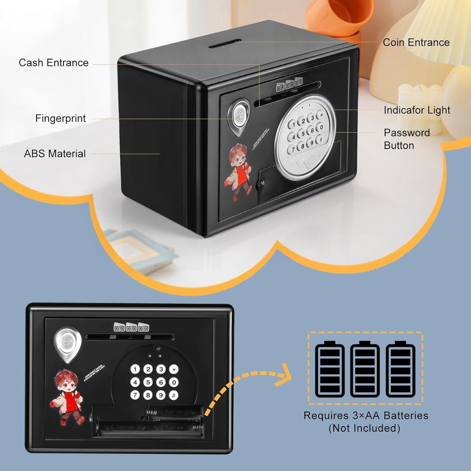 Hucha Electrónica Aydiwops con Huella Dactilar Negra