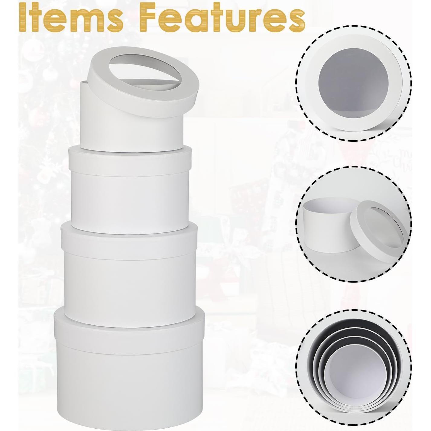 Cajas Redondas para Flores Oairse - Juego de 4 Blancas