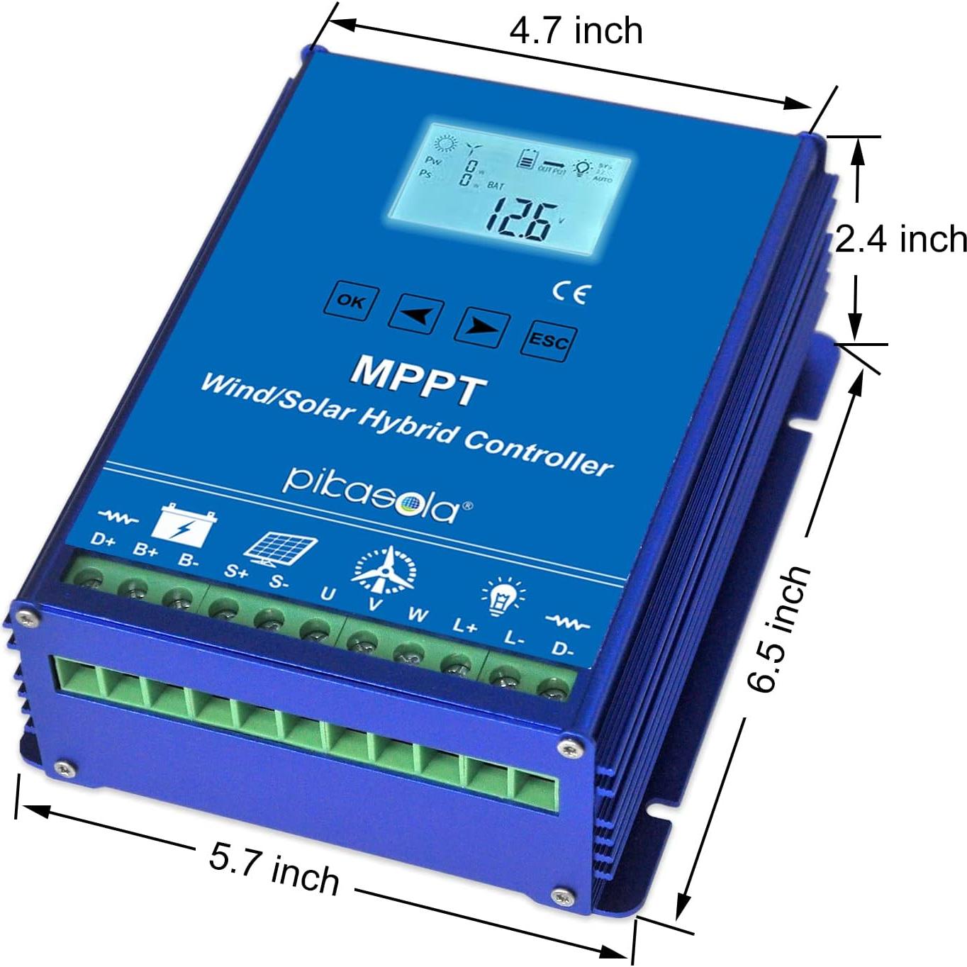Controlador Híbrido PIKASOLA 1400W Solar y Eólico 12/24V
