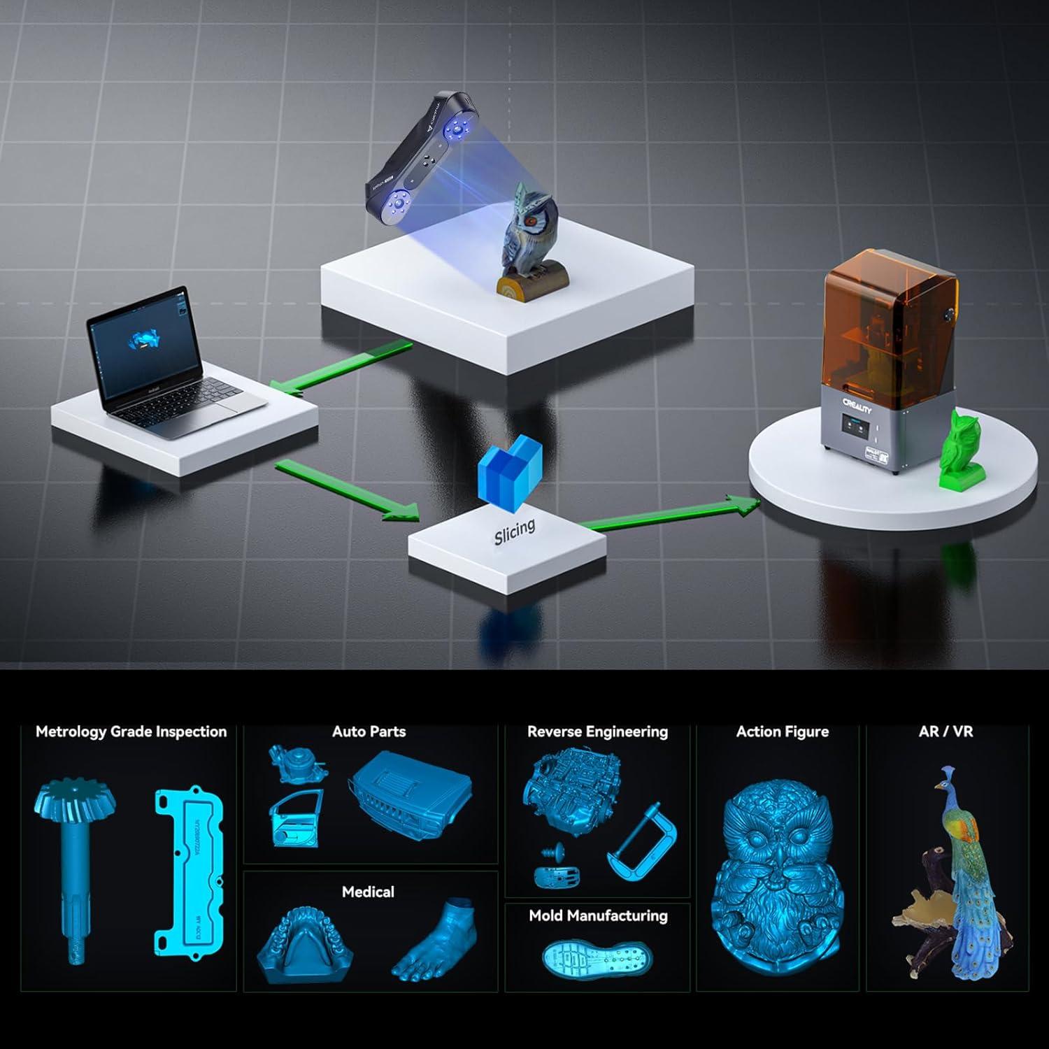 Escáner 3D Creality Raptor Pro, Precisión 0.02mm, Inalámbrico