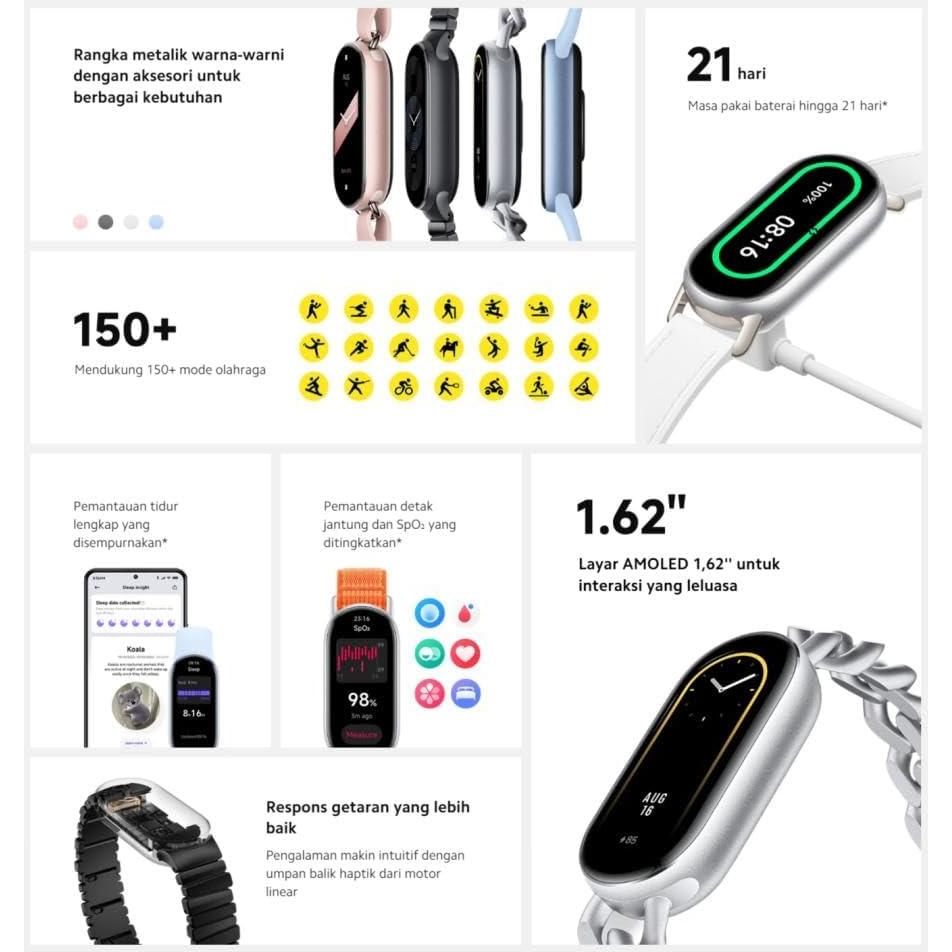 Xiaomi Smart Band 9 Global 2024 | Pantalla AMOLED 1.62" | 233 mAh | 21 Días Batería | 150+ Modos de Ejercicio | Resistente al Agua 50m