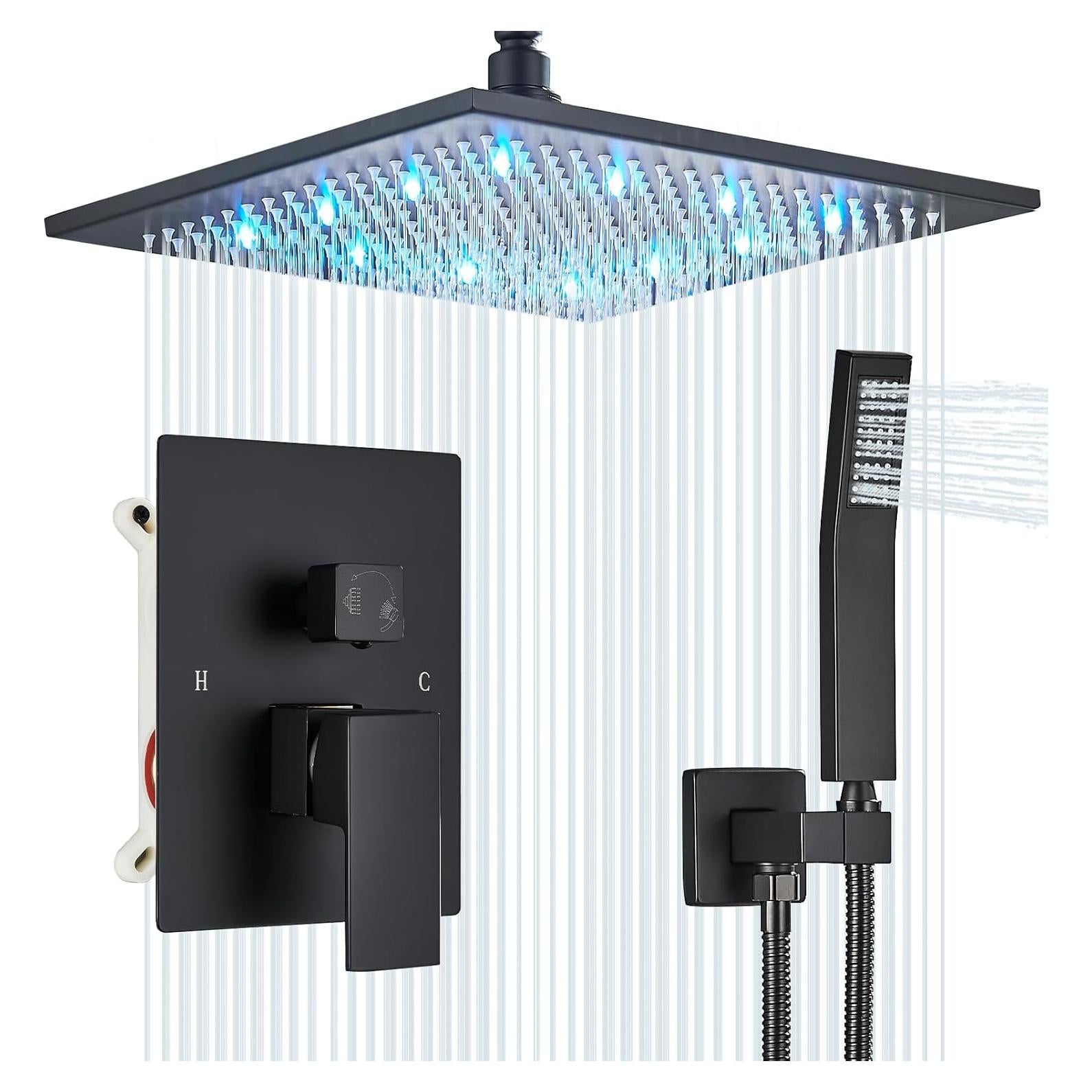 Sistema de Ducha 12" LED Saetow Negro Mate Completo