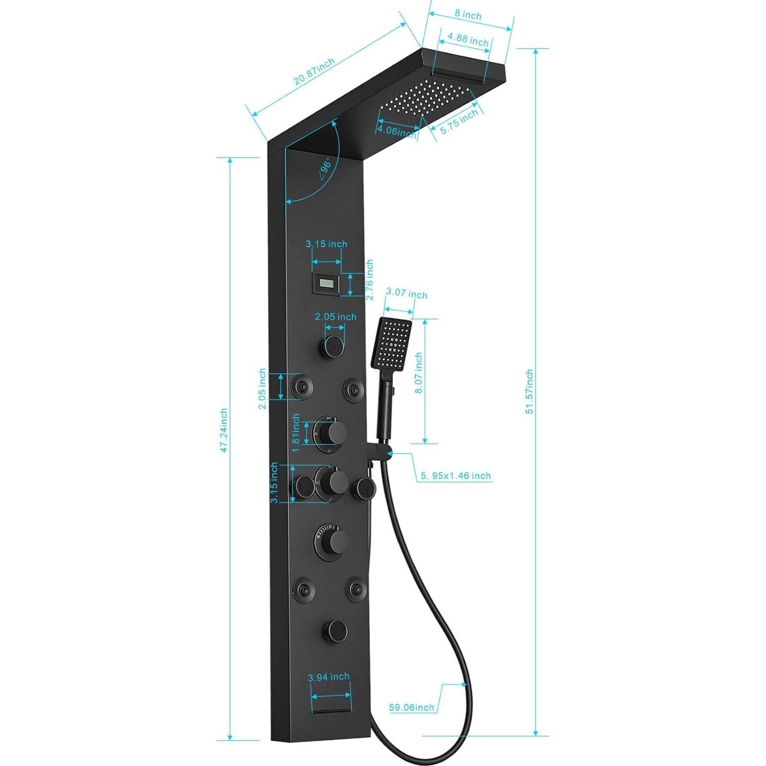 Panel de Ducha BWE 6 en 1 Acero Inoxidable Negro Mate
