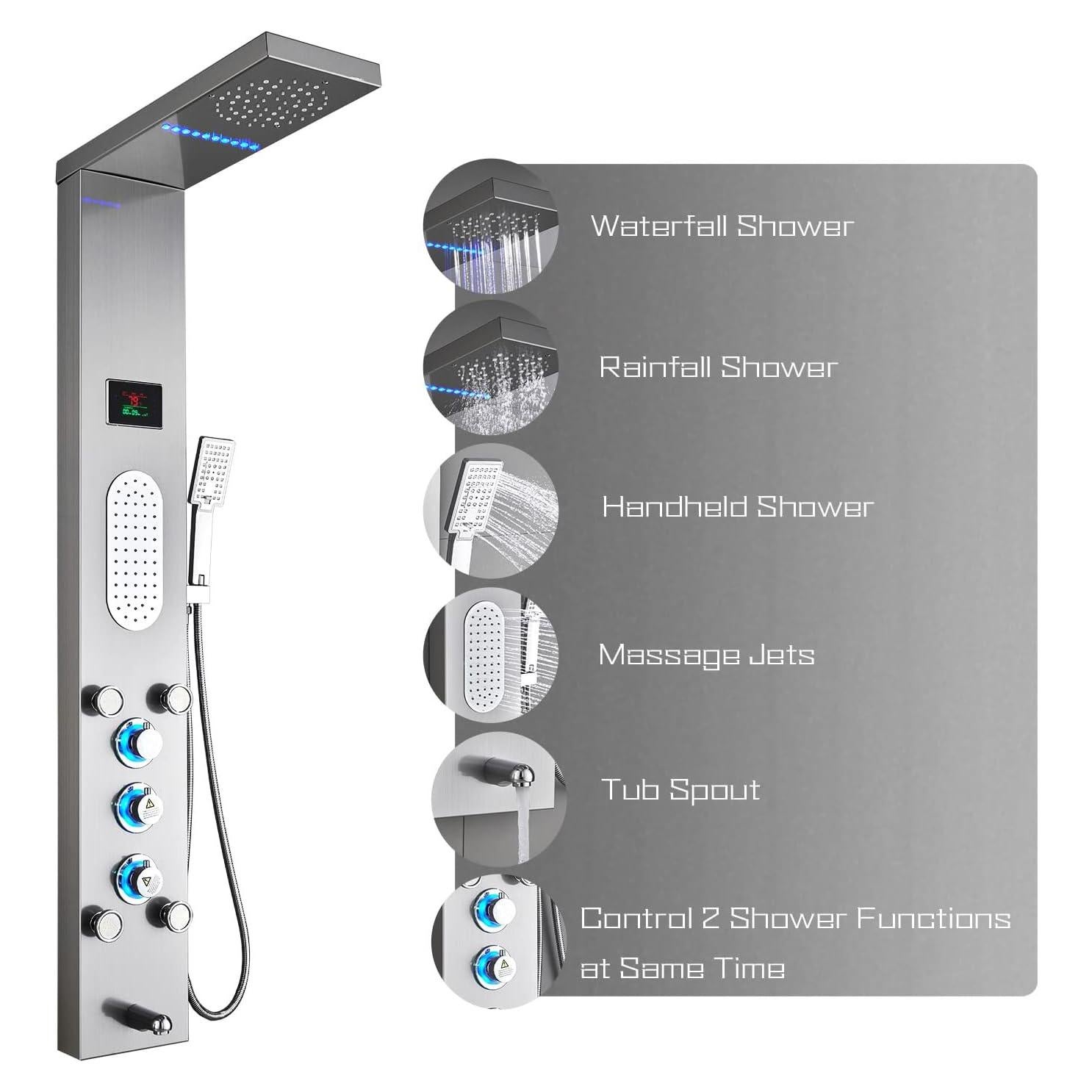 Panel de Ducha LED ELLO&ALLO Acero Inoxidable 132x46 cm