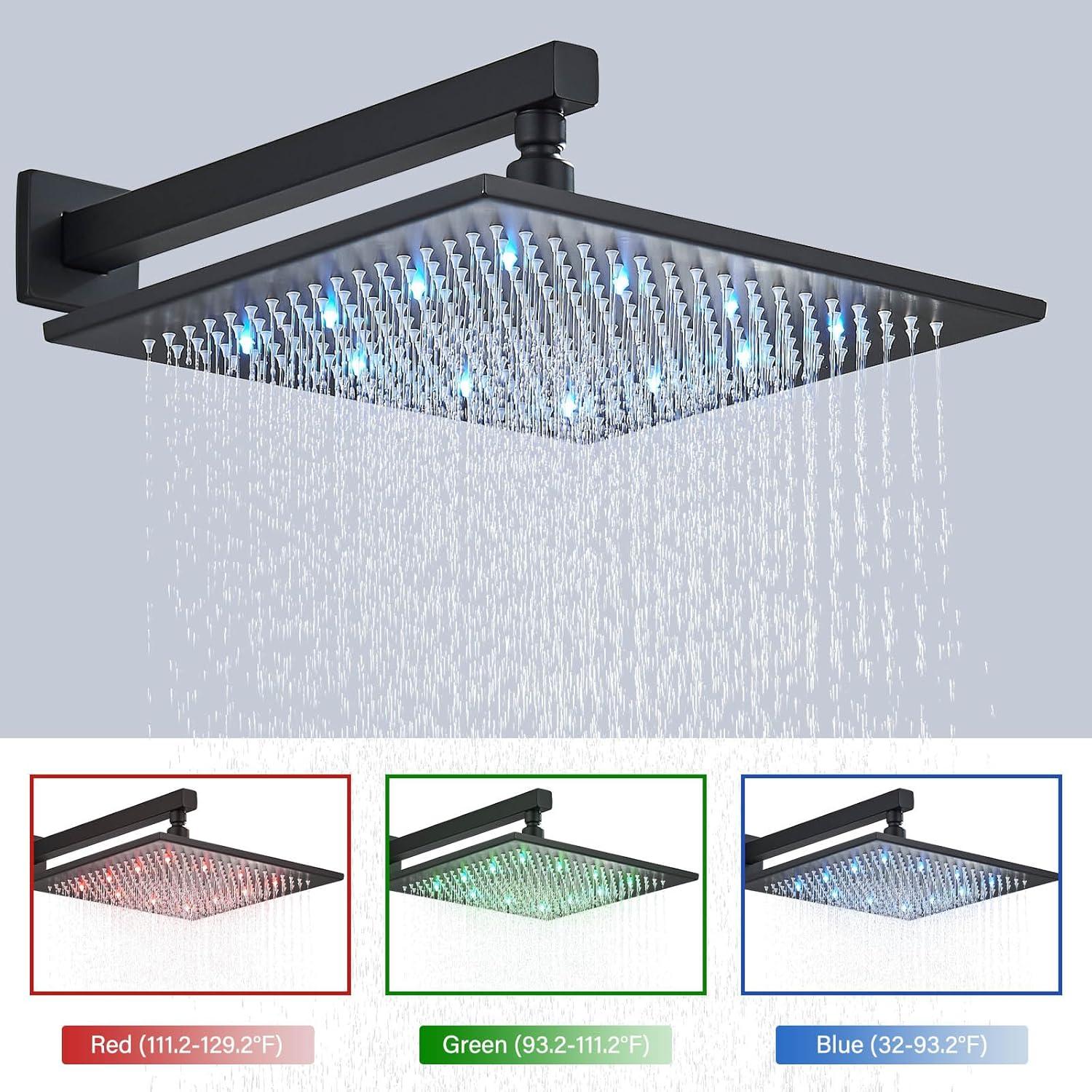 Cabezal de Ducha de Lluvia LED 30.5cm Saeuwtowy Negro Mate