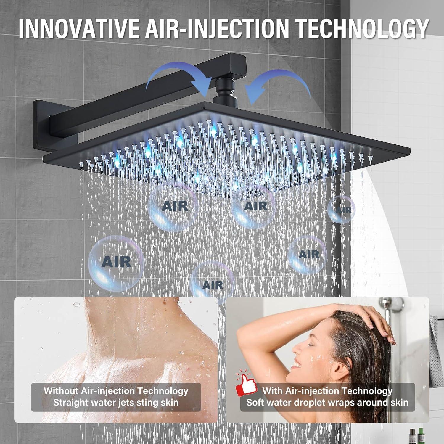 Cabezal de Ducha de Lluvia LED 30.5cm Saeuwtowy Negro Mate