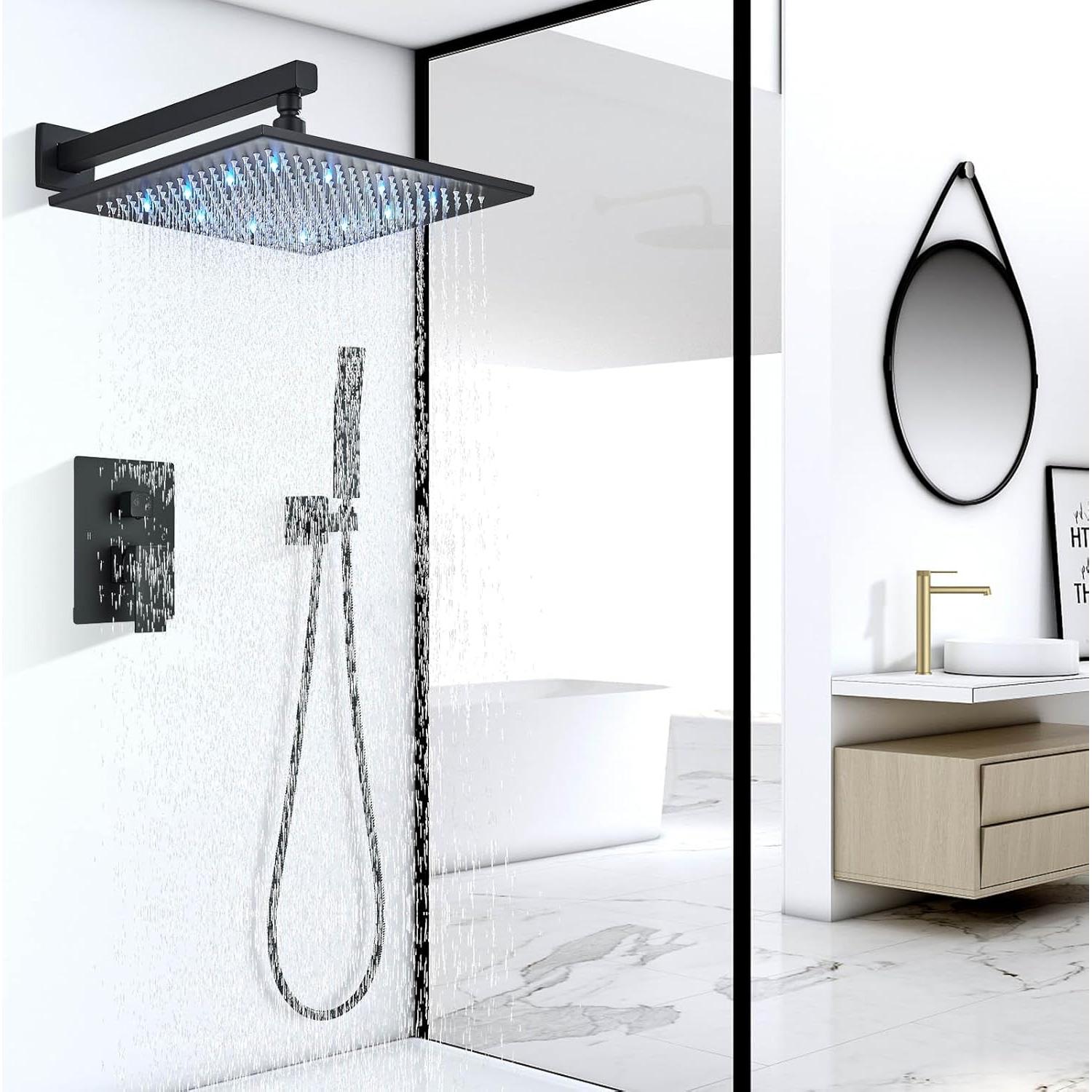 Cabezal de Ducha de Lluvia LED 30.5cm Saeuwtowy Negro Mate