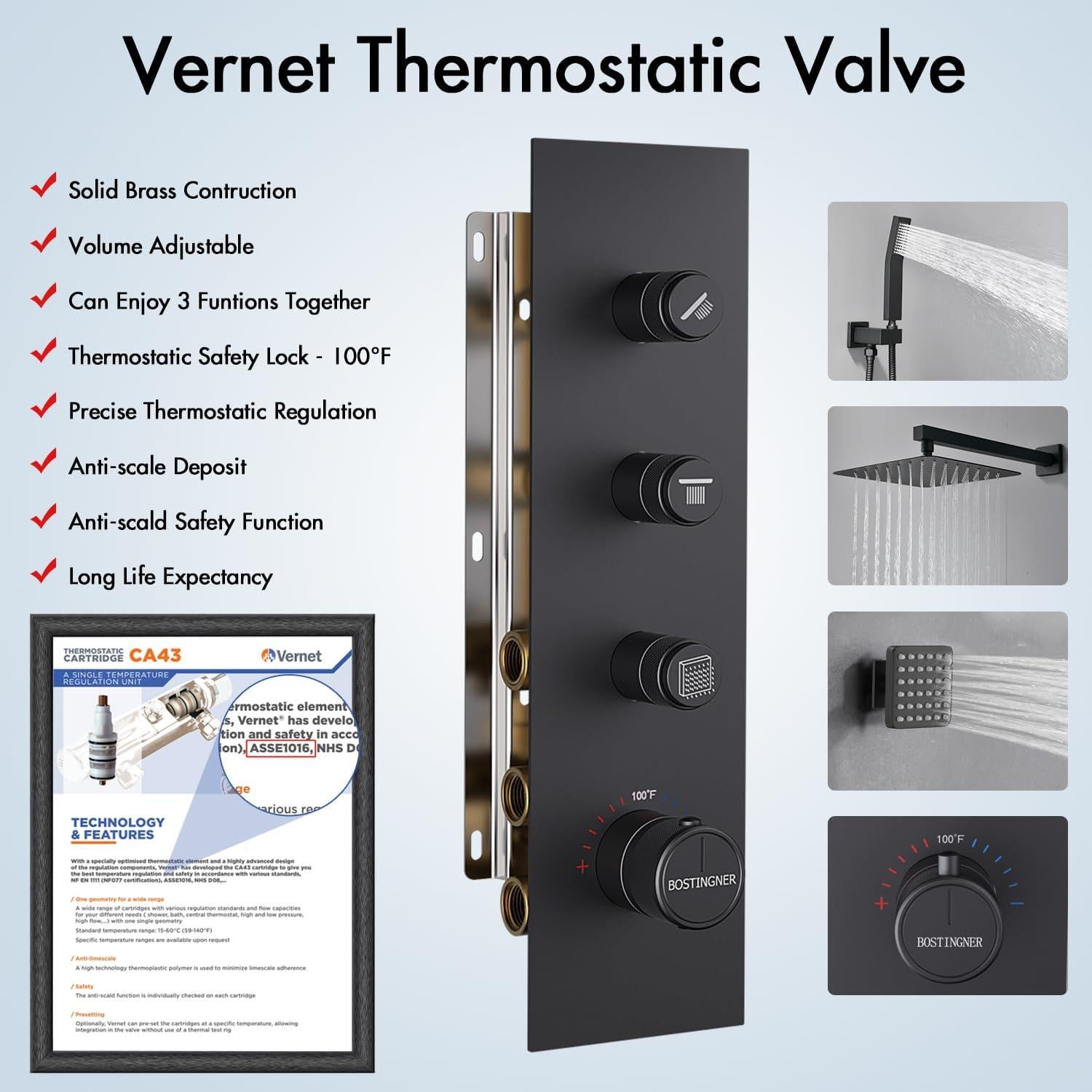 Sistema de Ducha Termostático Bostingner 12" con Jets
