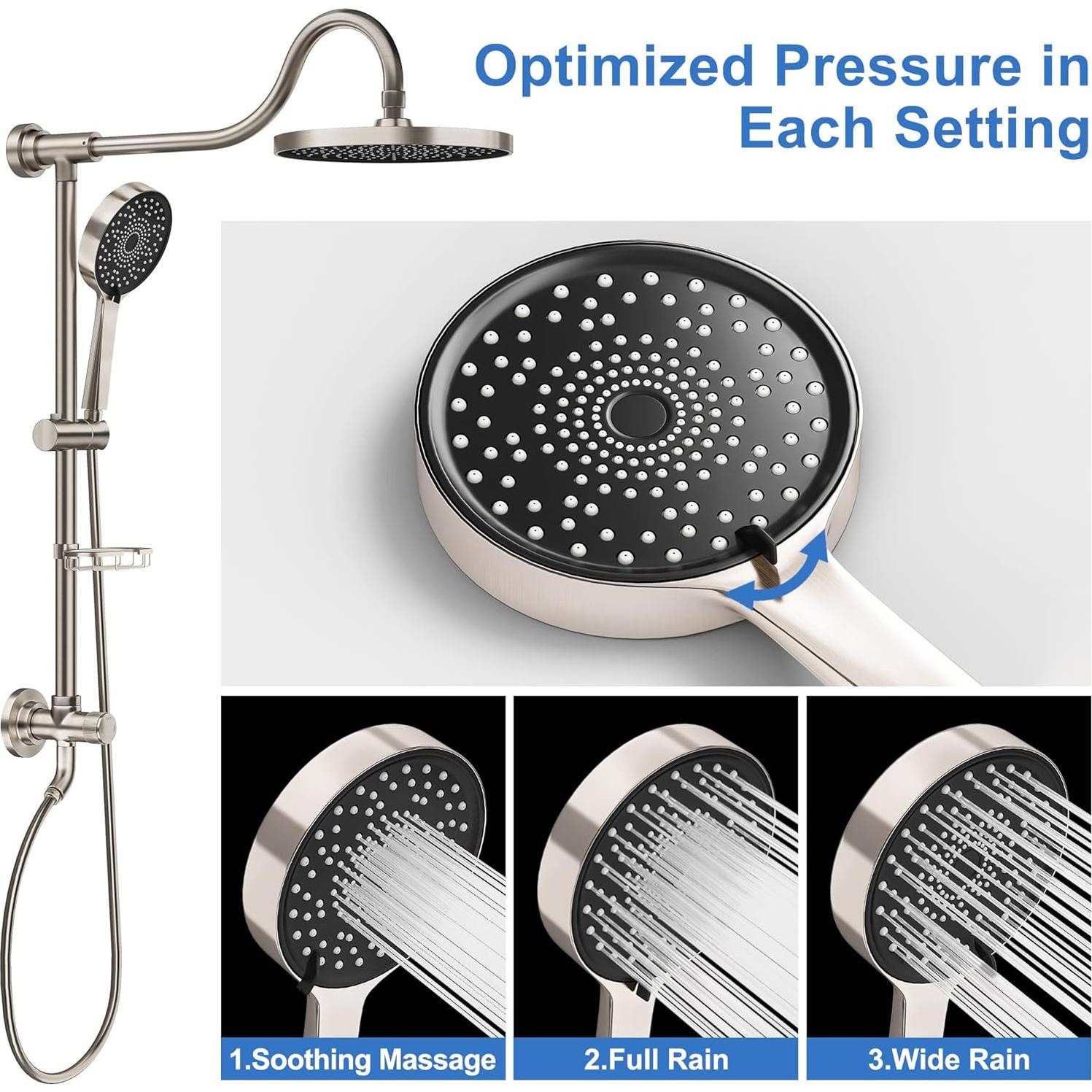 Cabezal de Ducha Tearel 9" Lluvia y Ducha de Mano Níquel