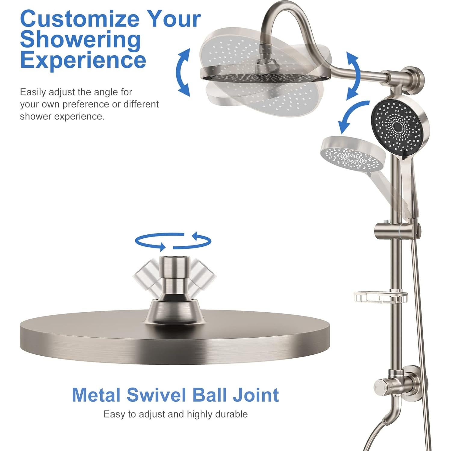Cabezal de Ducha Tearel 9" Lluvia y Ducha de Mano Níquel