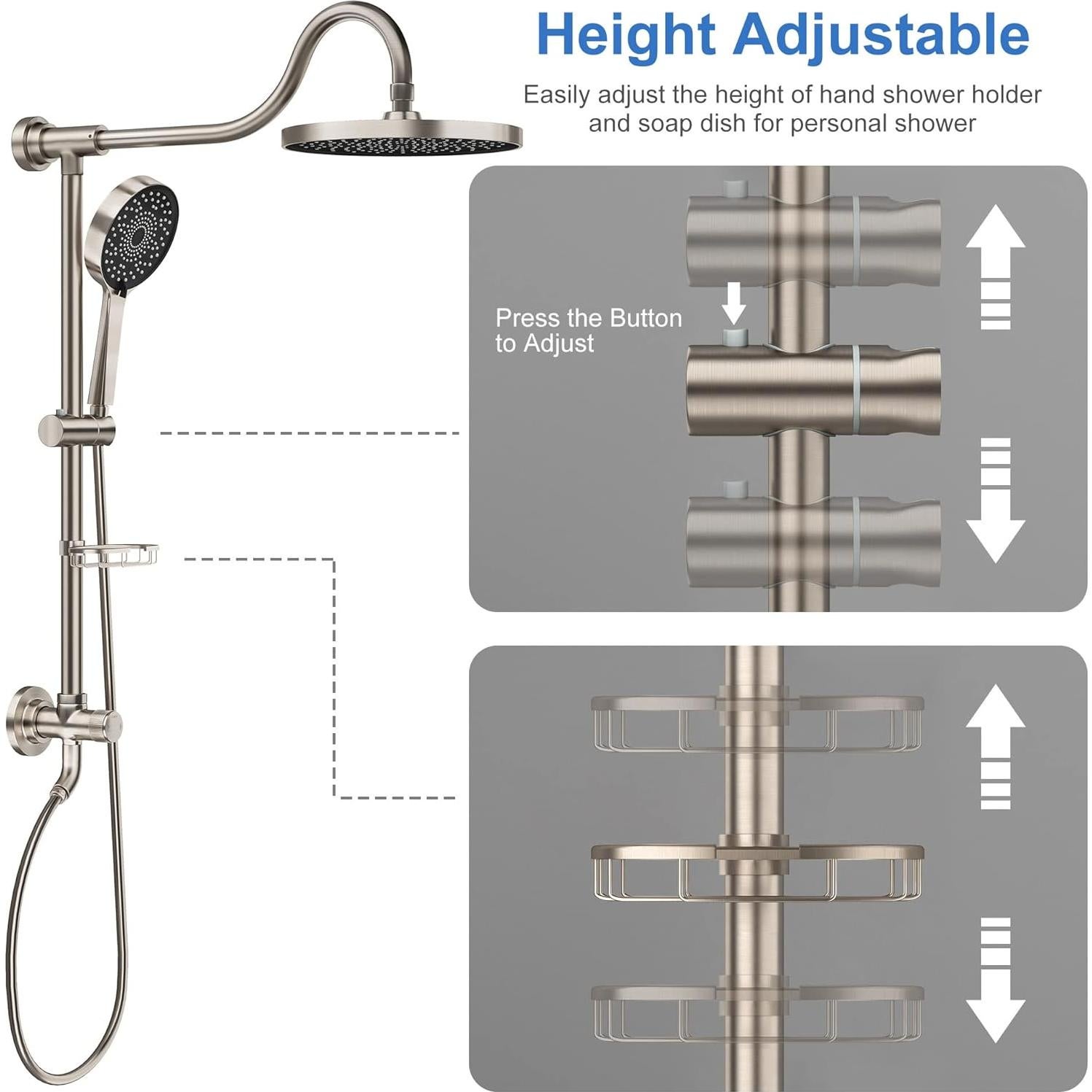 Cabezal de Ducha Tearel 9" Lluvia y Ducha de Mano Níquel