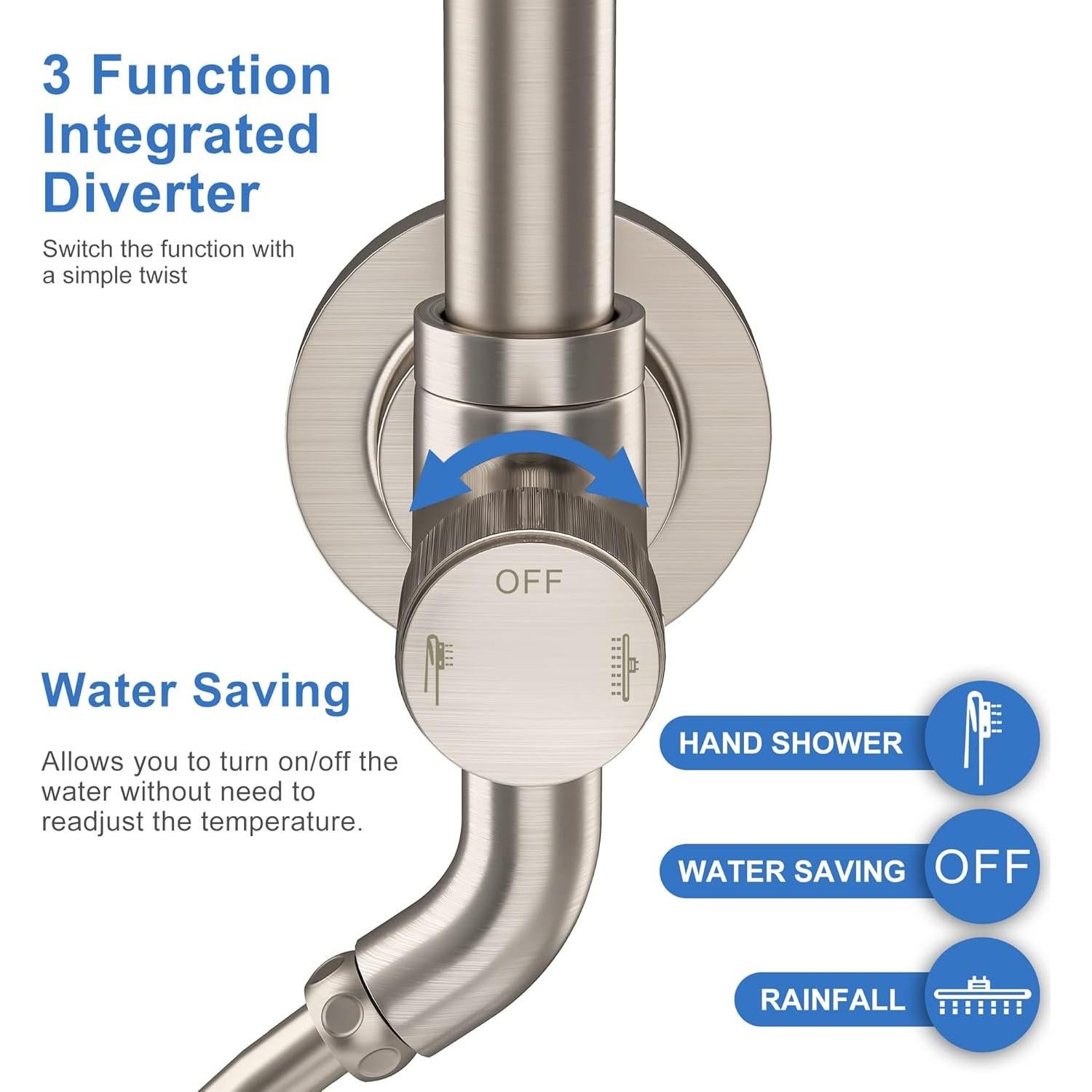 Cabezal de Ducha Tearel 9" Lluvia y Ducha de Mano Níquel