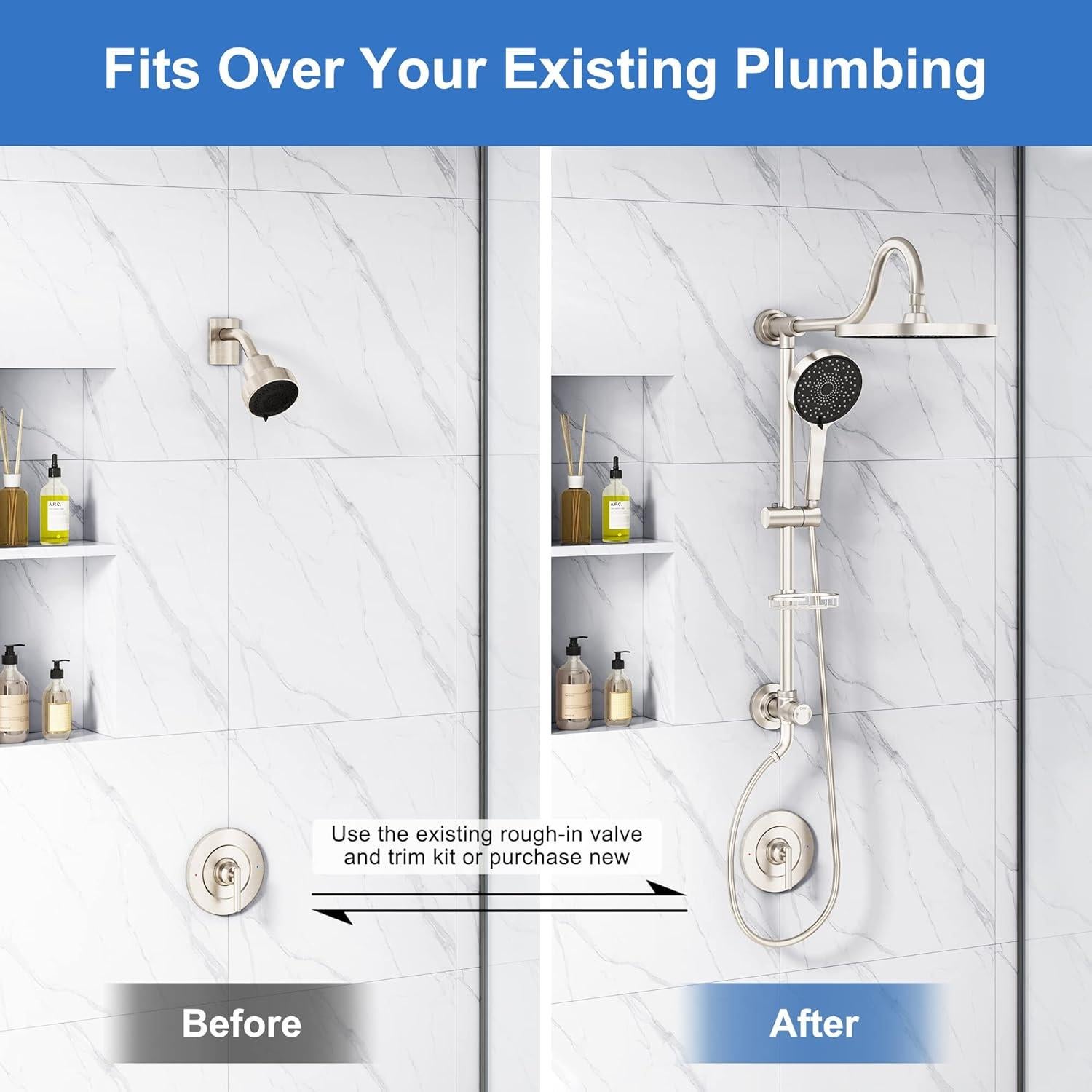 Cabezal de Ducha Tearel 9" Lluvia y Ducha de Mano Níquel