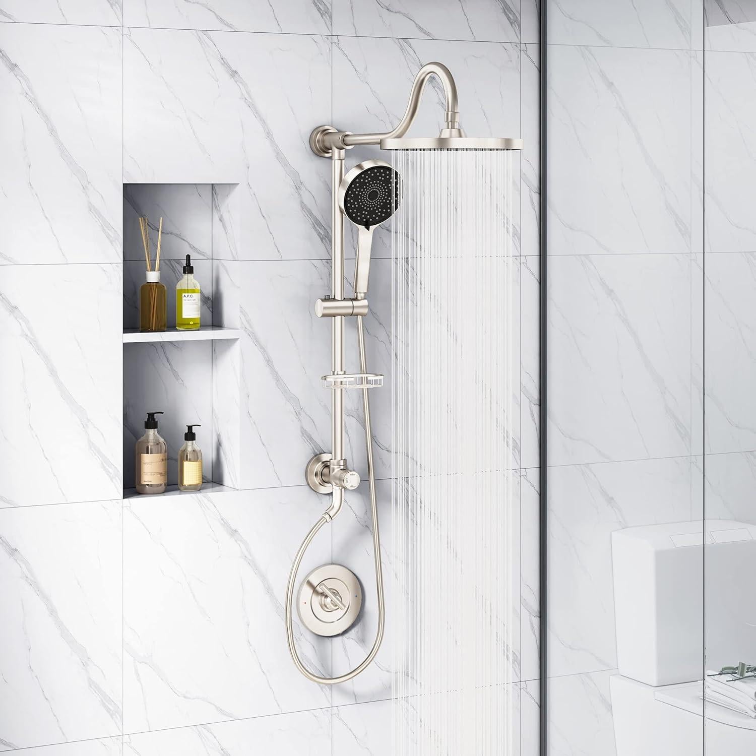 Cabezal de Ducha Tearel 9" Lluvia y Ducha de Mano Níquel