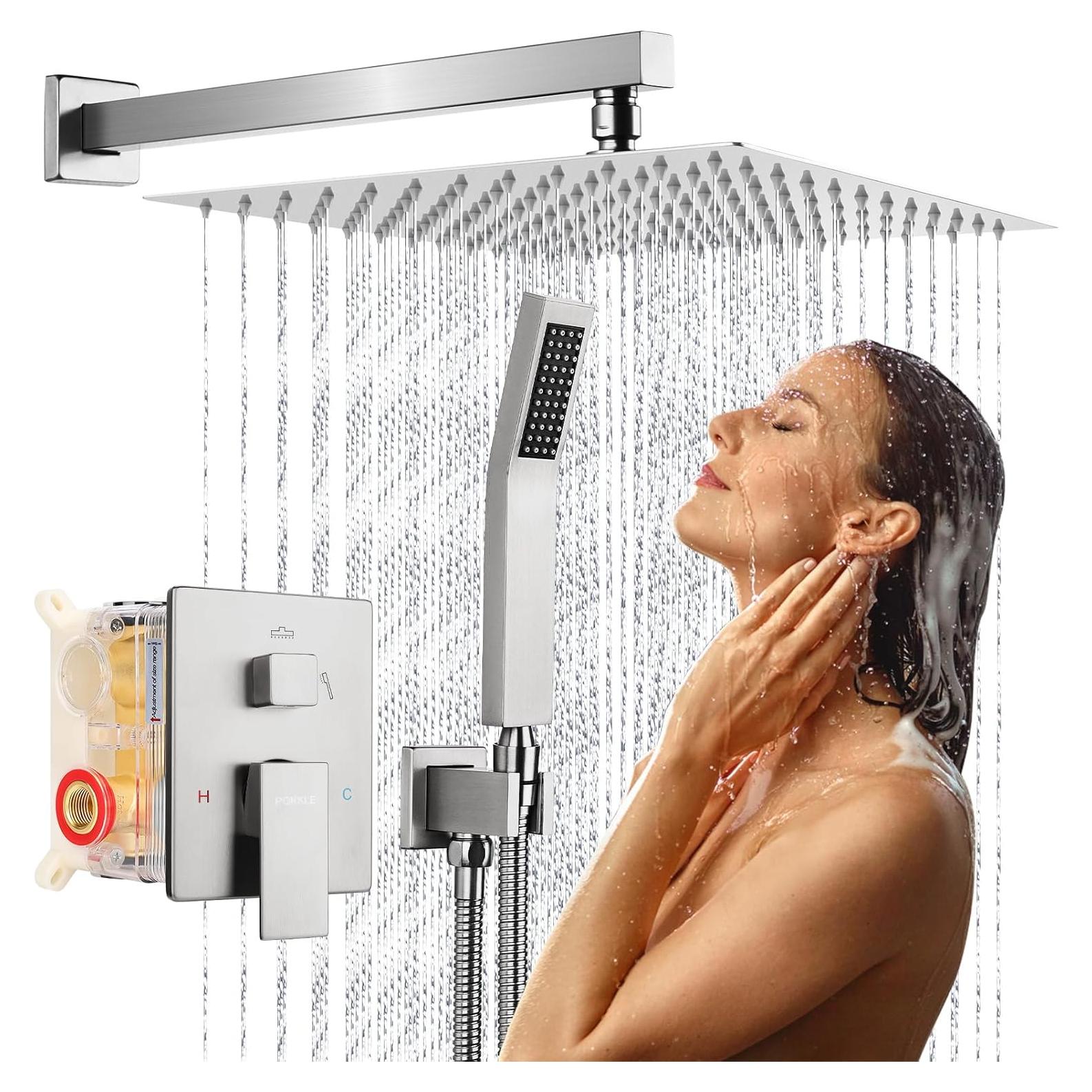 Sistema de Ducha de Lluvia 30 cm Niquel Completo con Válvula