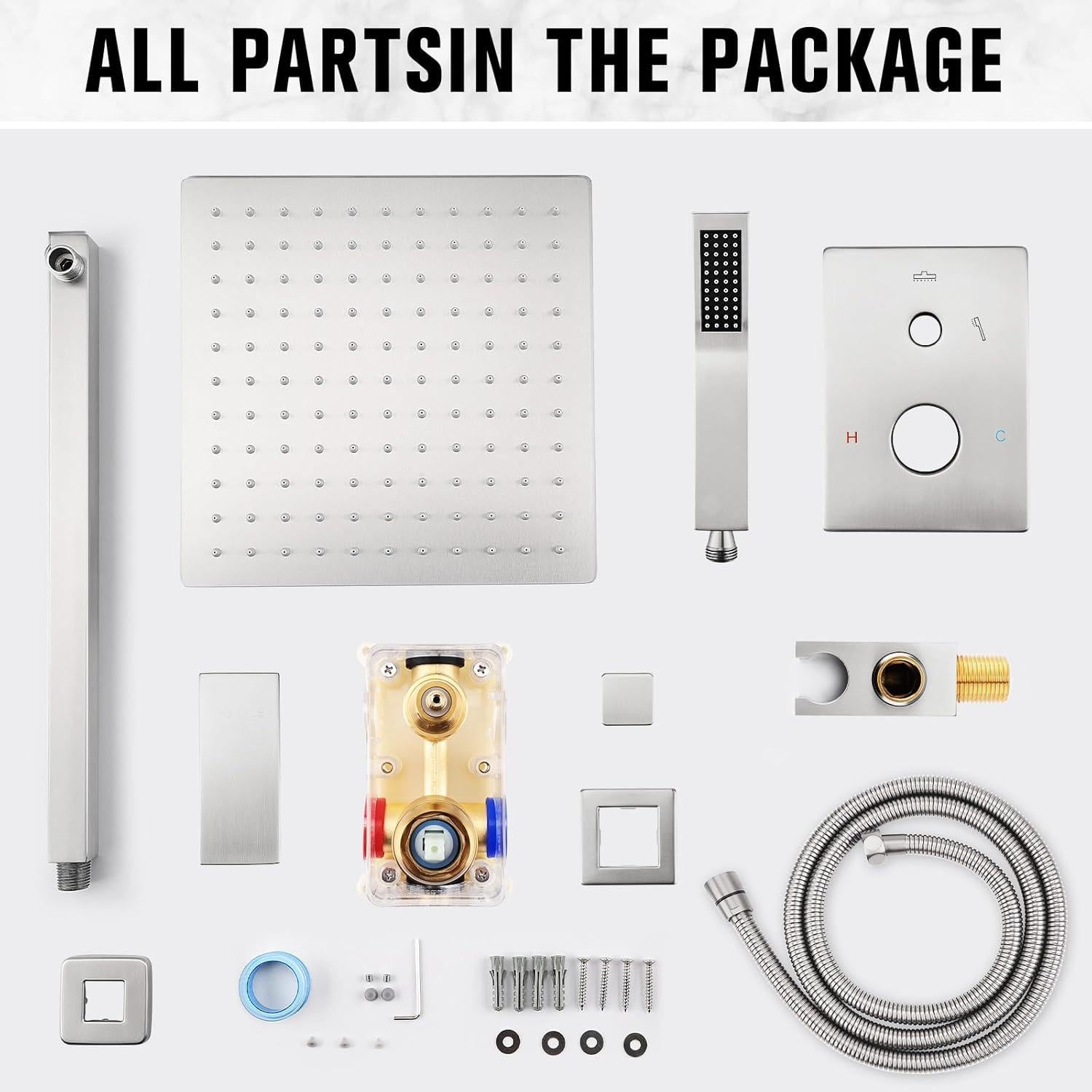 Sistema de Ducha de Lluvia 30 cm Niquel Completo con Válvula