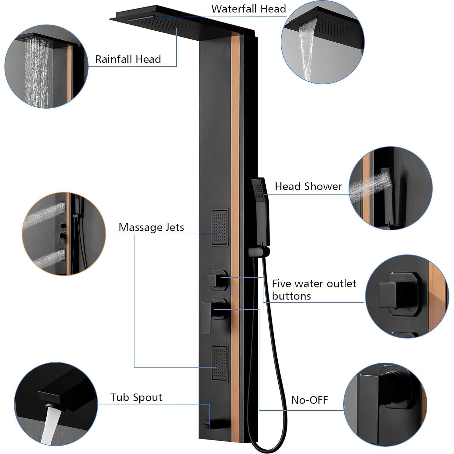 Panel de Ducha BWE 5 en 1 Acero Inoxidable Negro