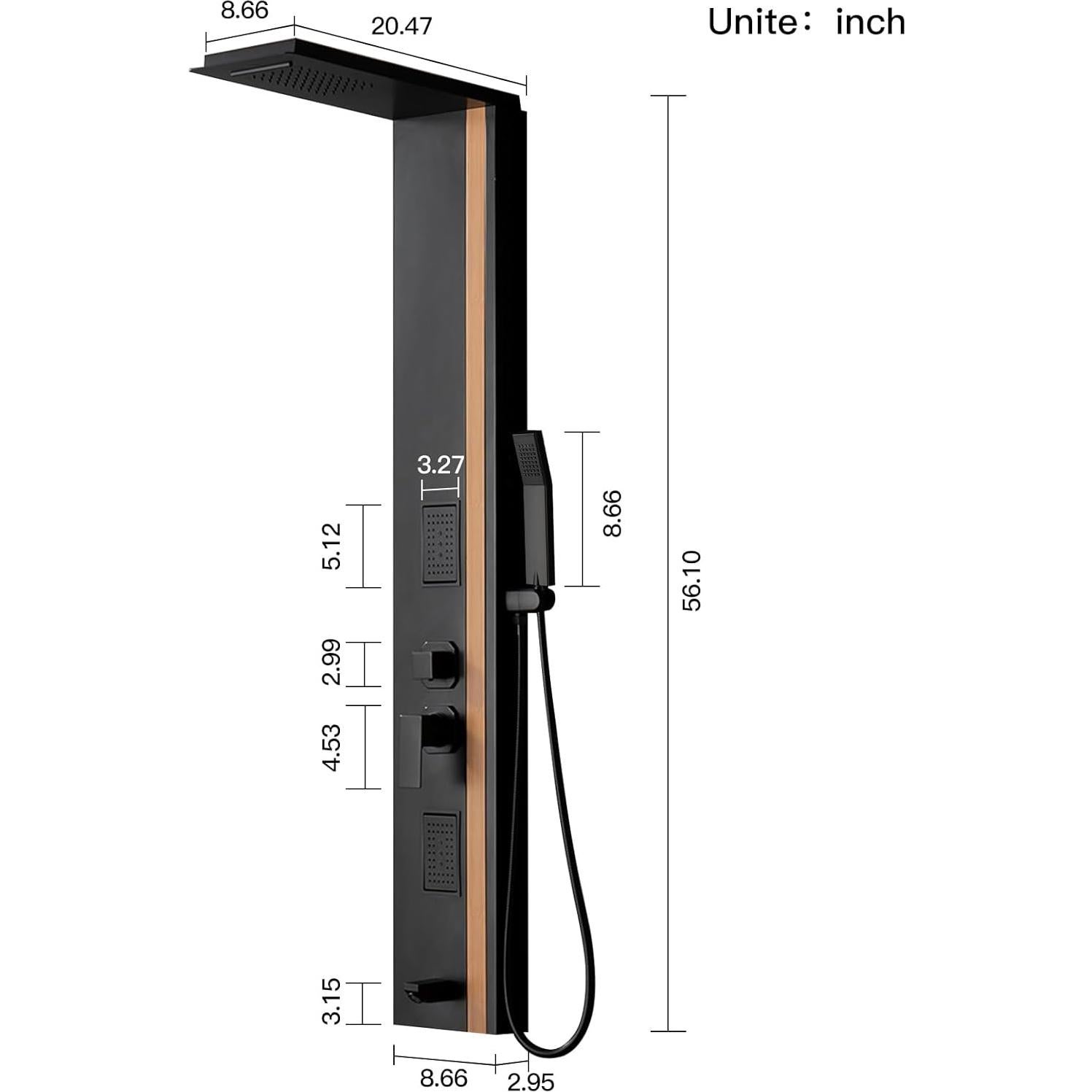 Panel de Ducha BWE 5 en 1 Acero Inoxidable Negro