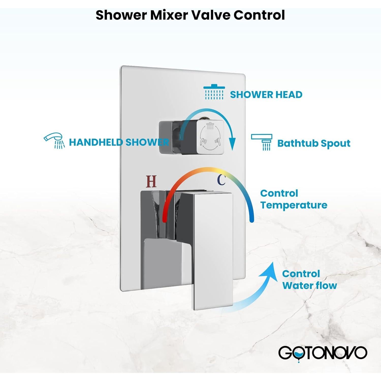 Ducha de Lujo gotonovo 10" (25,4 cm) 3 Funciones Montaje Pared