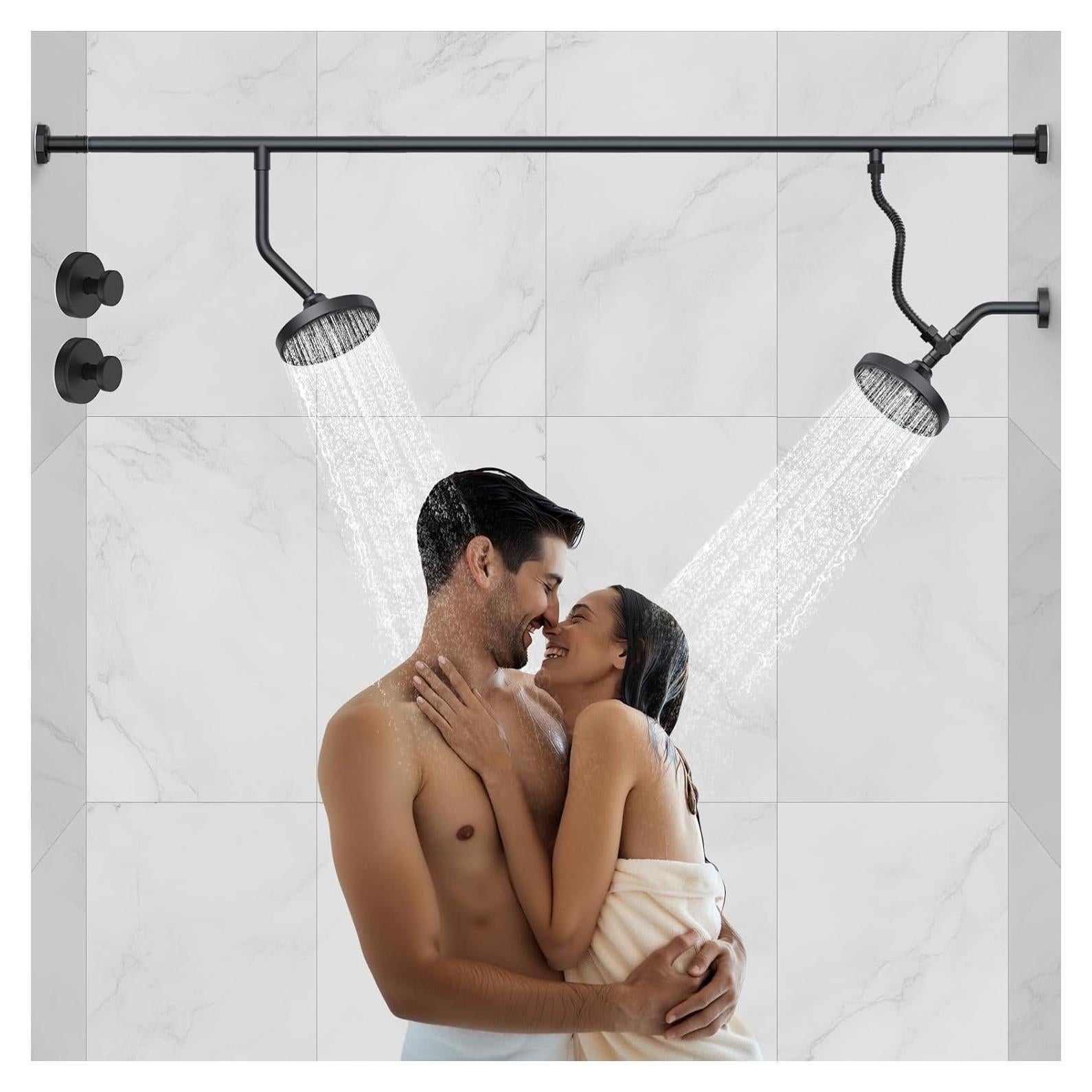 Cabezal de Ducha Doble Bntuk 6" Alta Presión Negro Mate