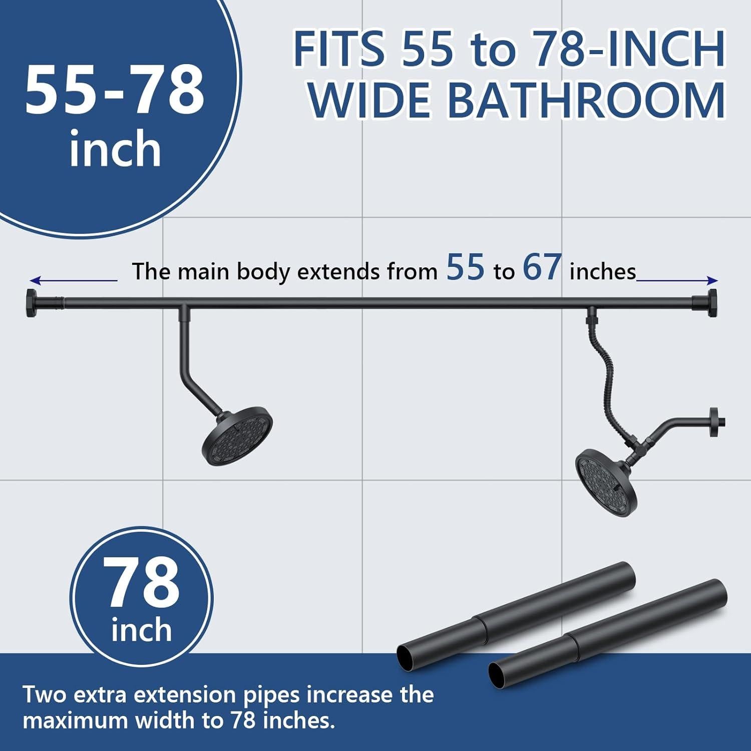 Cabezal de Ducha Doble Bntuk 6" Alta Presión Negro Mate