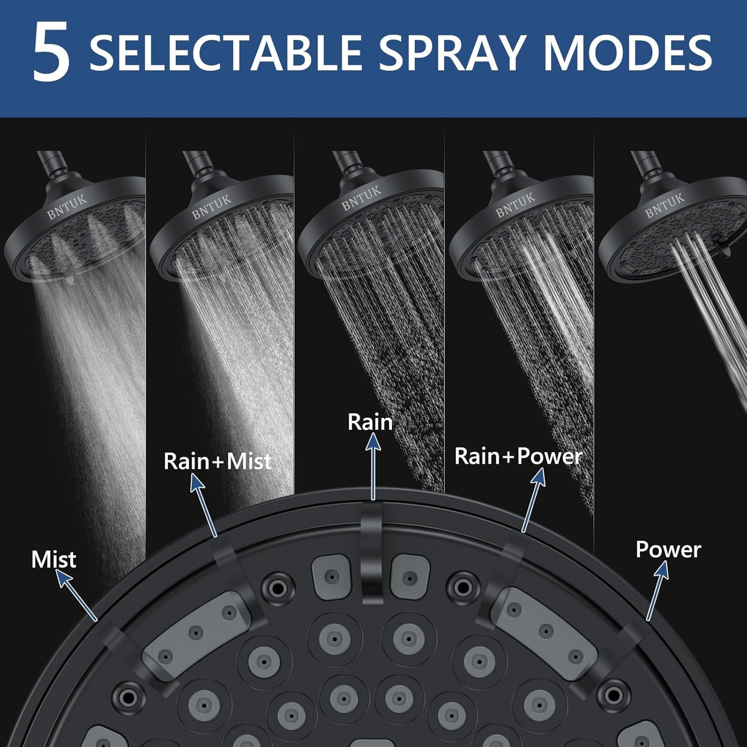 Cabezal de Ducha Doble Bntuk 6" Alta Presión Negro Mate