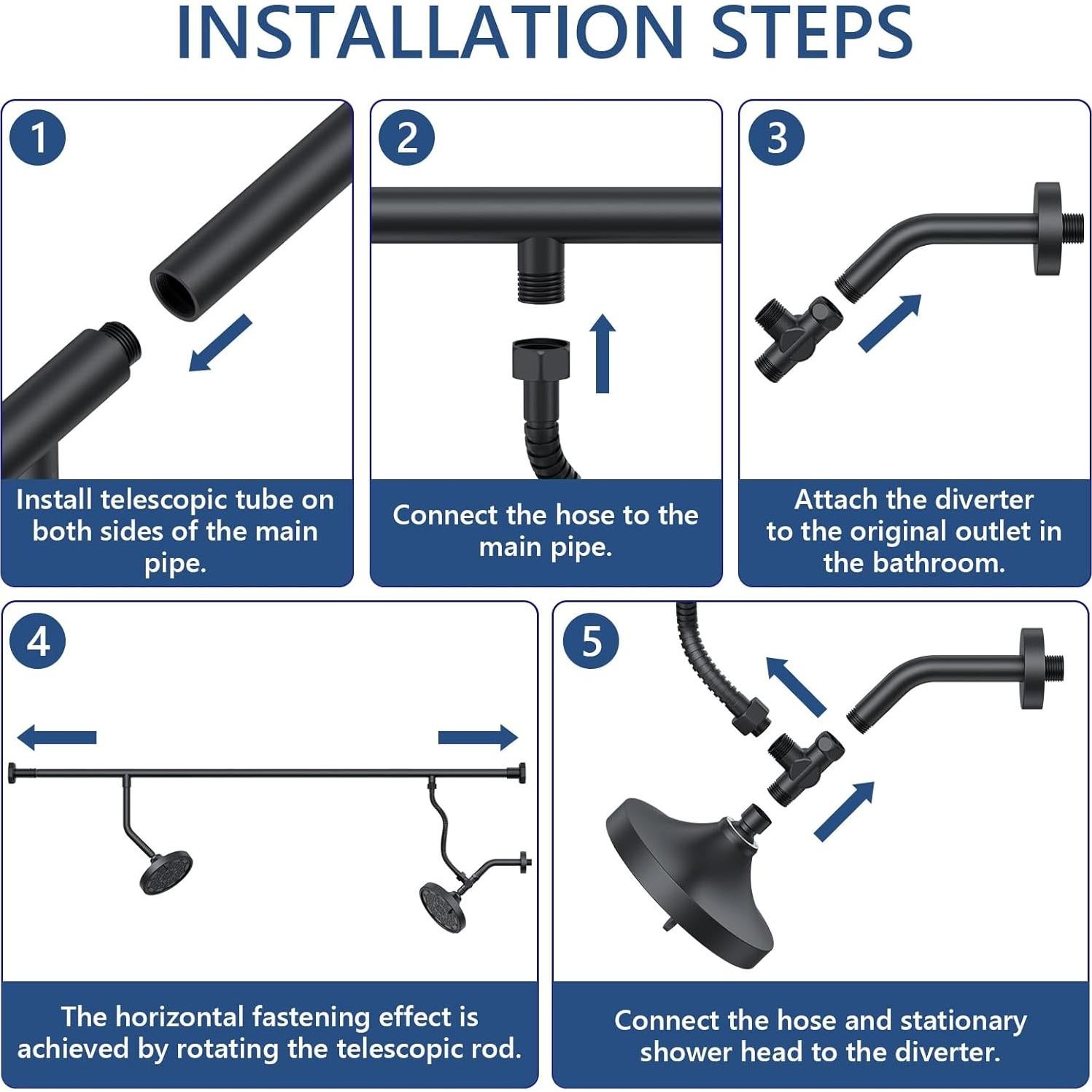 Cabezal de Ducha Doble Bntuk 6" Alta Presión Negro Mate