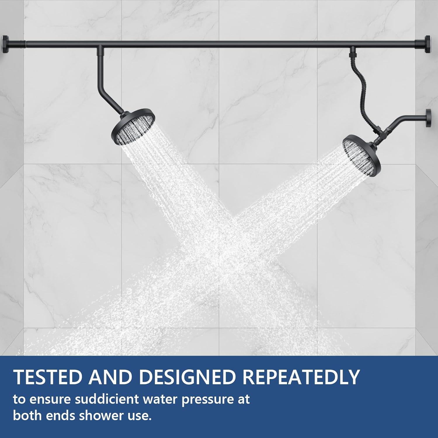 Cabezal de Ducha Doble Bntuk 6" Alta Presión Negro Mate