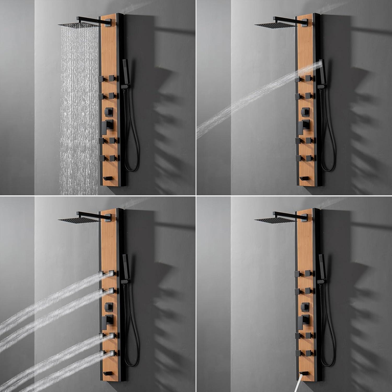 Panel de Ducha BWE Acero Inoxidable 8 Jets Negro y Bambú