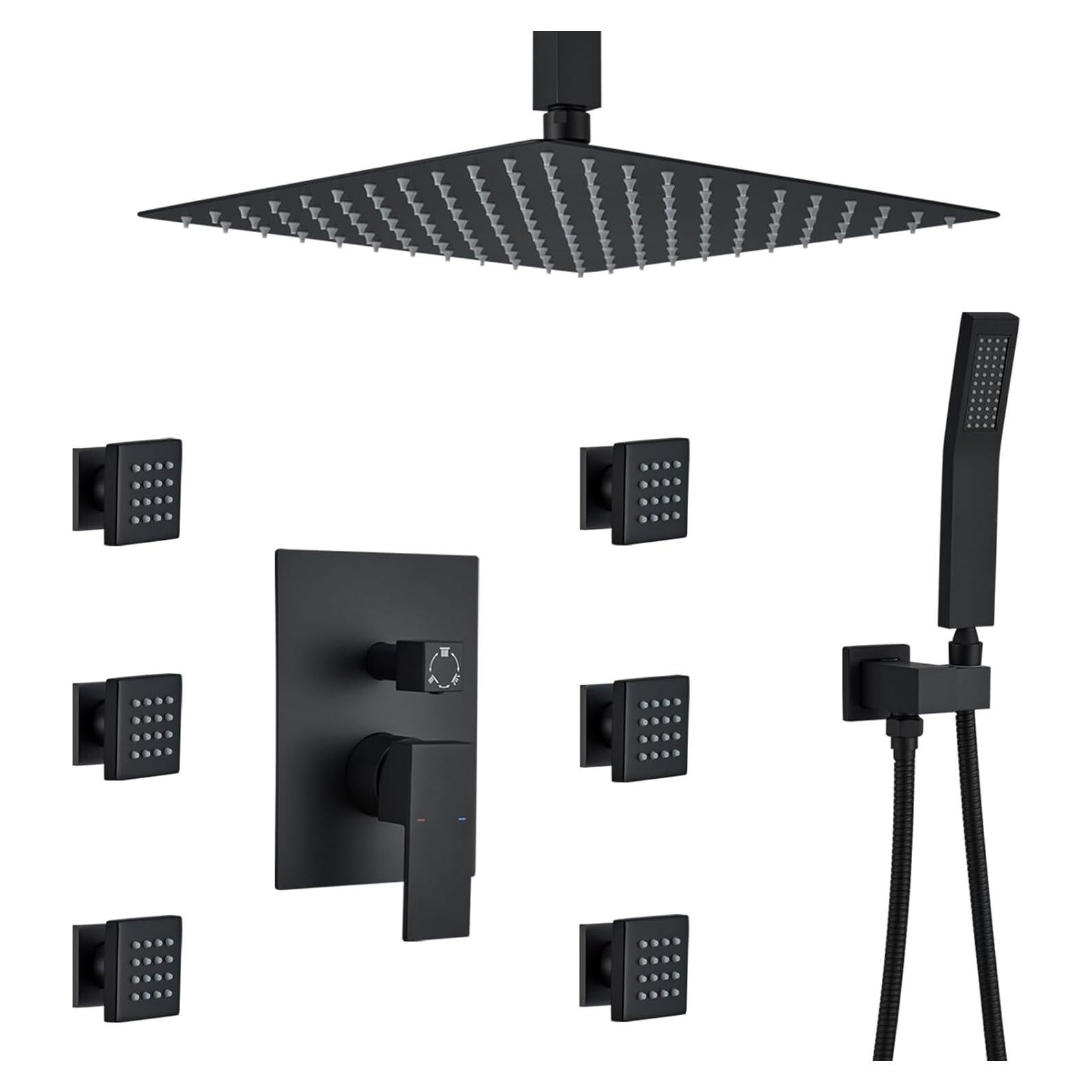 Sistema de Ducha RomceBath 12" Lluvia 6 Jets Negro Mate