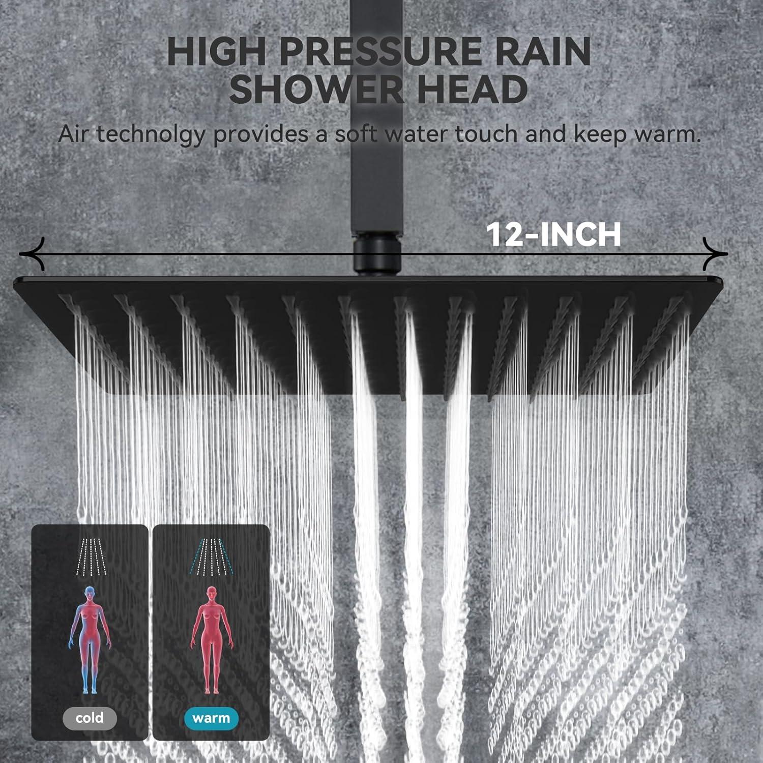 Sistema de Ducha RomceBath 12" Lluvia 6 Jets Negro Mate