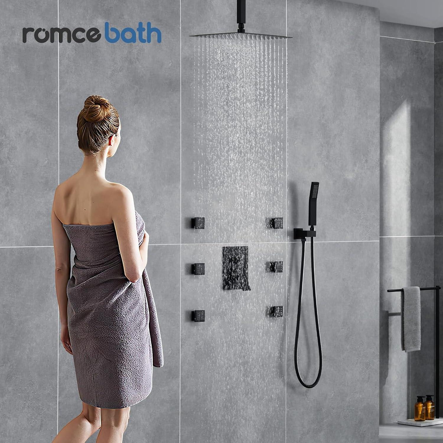 Sistema de Ducha RomceBath 12" Lluvia 6 Jets Negro Mate