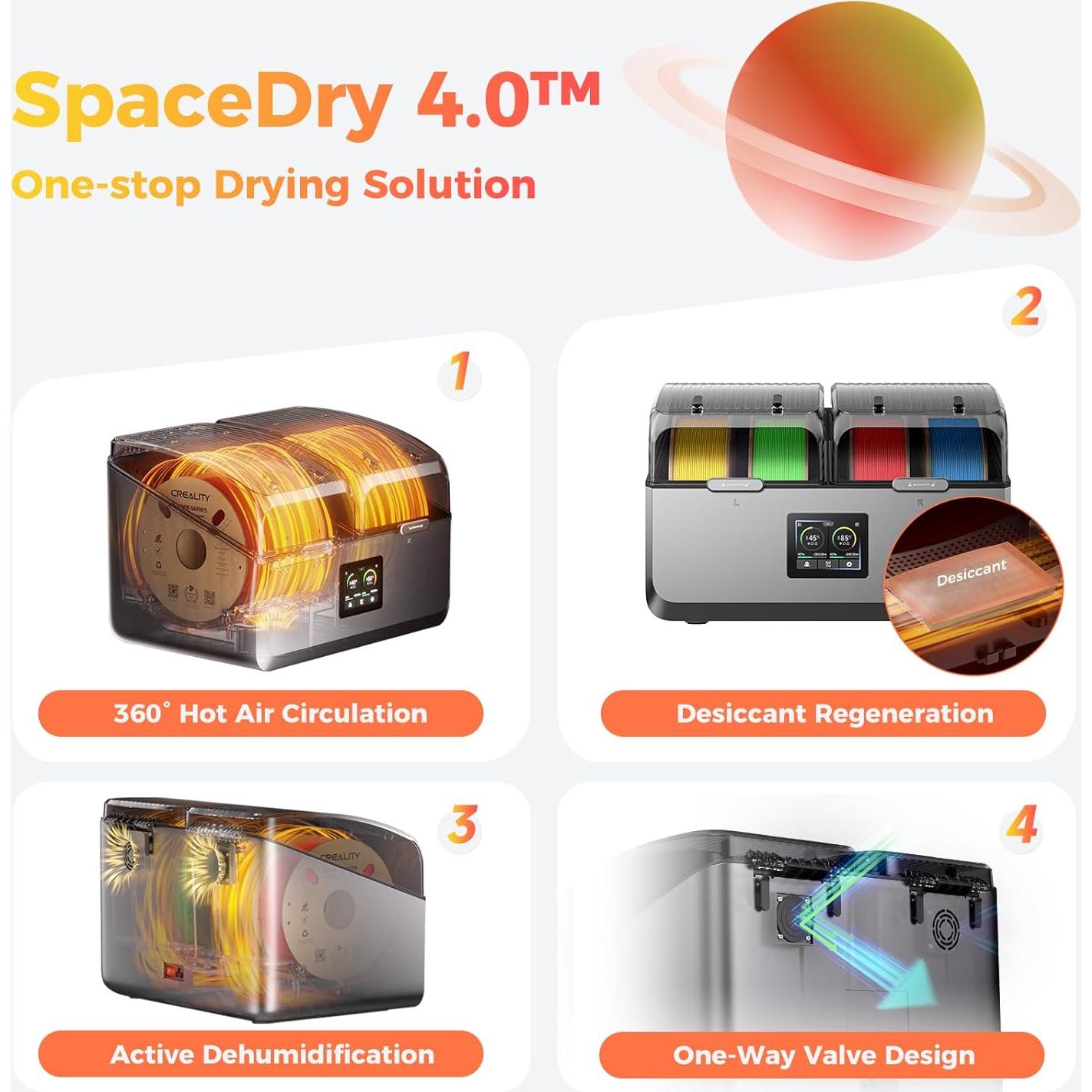 Secador de Filamento Creality Space Pi X4 4 Bobinas 85°C