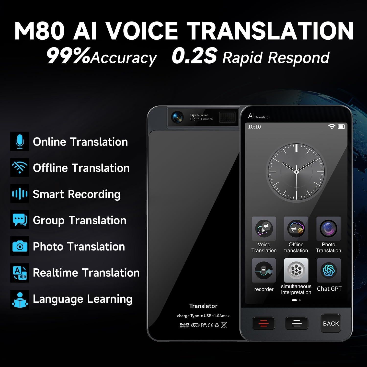 Traductor de Idiomas M80 MiniBear AI 142 Idiomas Offline
