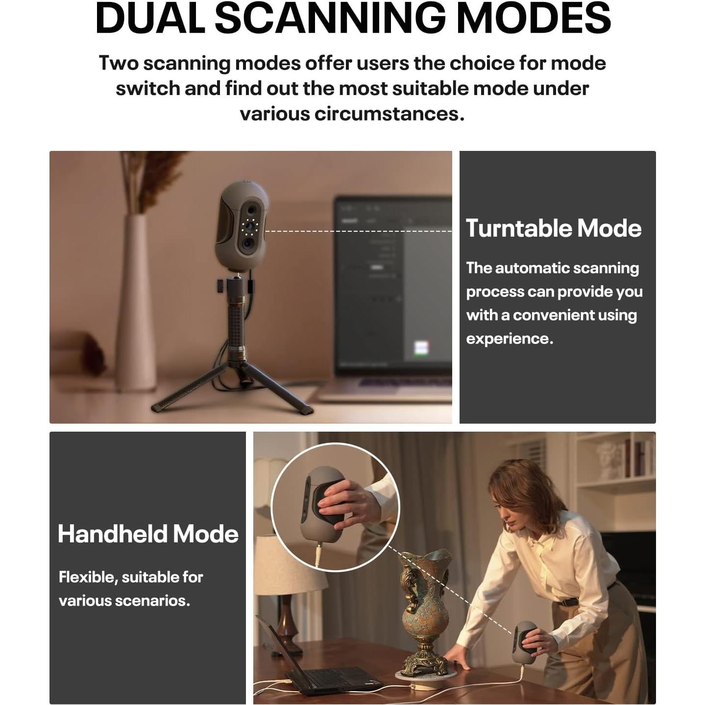 Mole 3D Scanner, 0.1mm Resolution, 0.05mm High Accuracy with 10fps Scan Speed, Supporting Handheld Turntable Dual Modes Black Object Scanning,Compatible with Win10/MasOS (Premium Version)