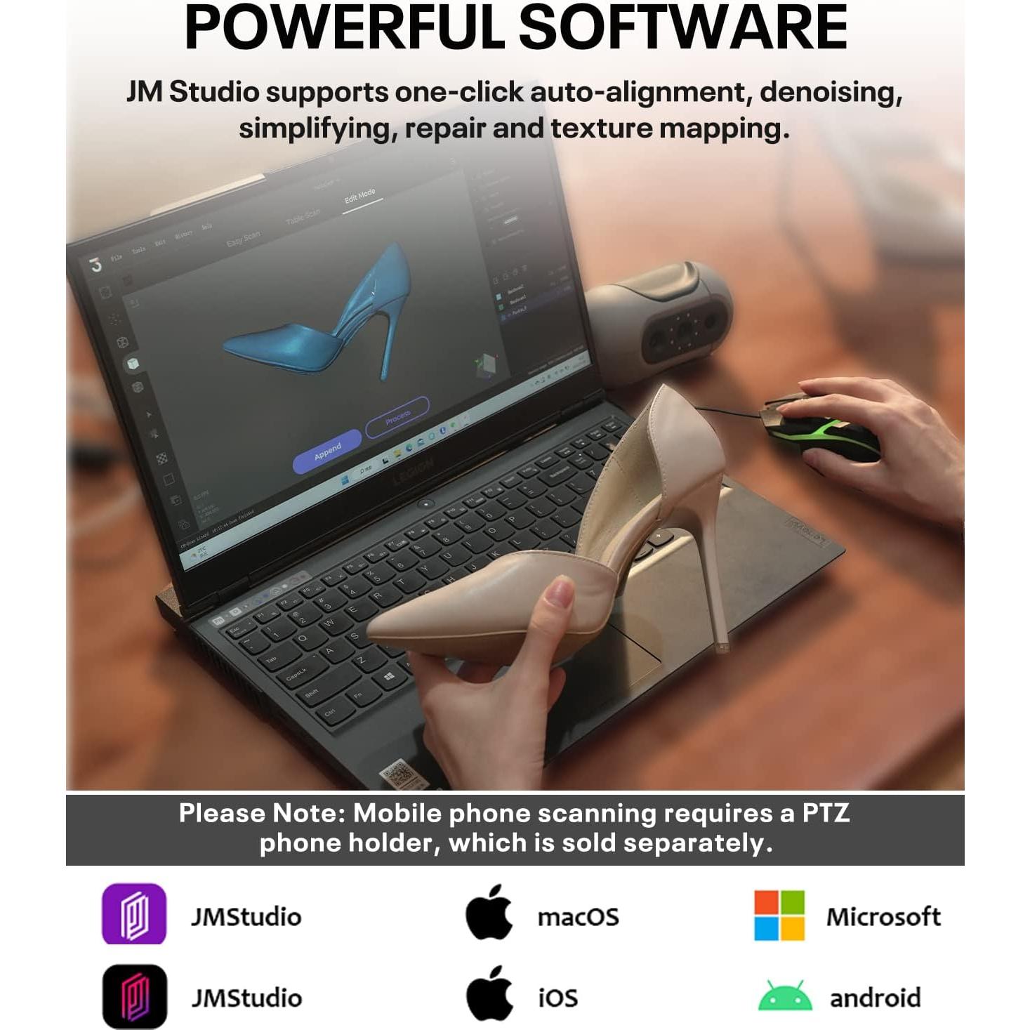 Mole 3D Scanner, 0.1mm Resolution, 0.05mm High Accuracy with 10fps Scan Speed, Supporting Handheld Turntable Dual Modes Black Object Scanning,Compatible with Win10/MasOS (Premium Version)