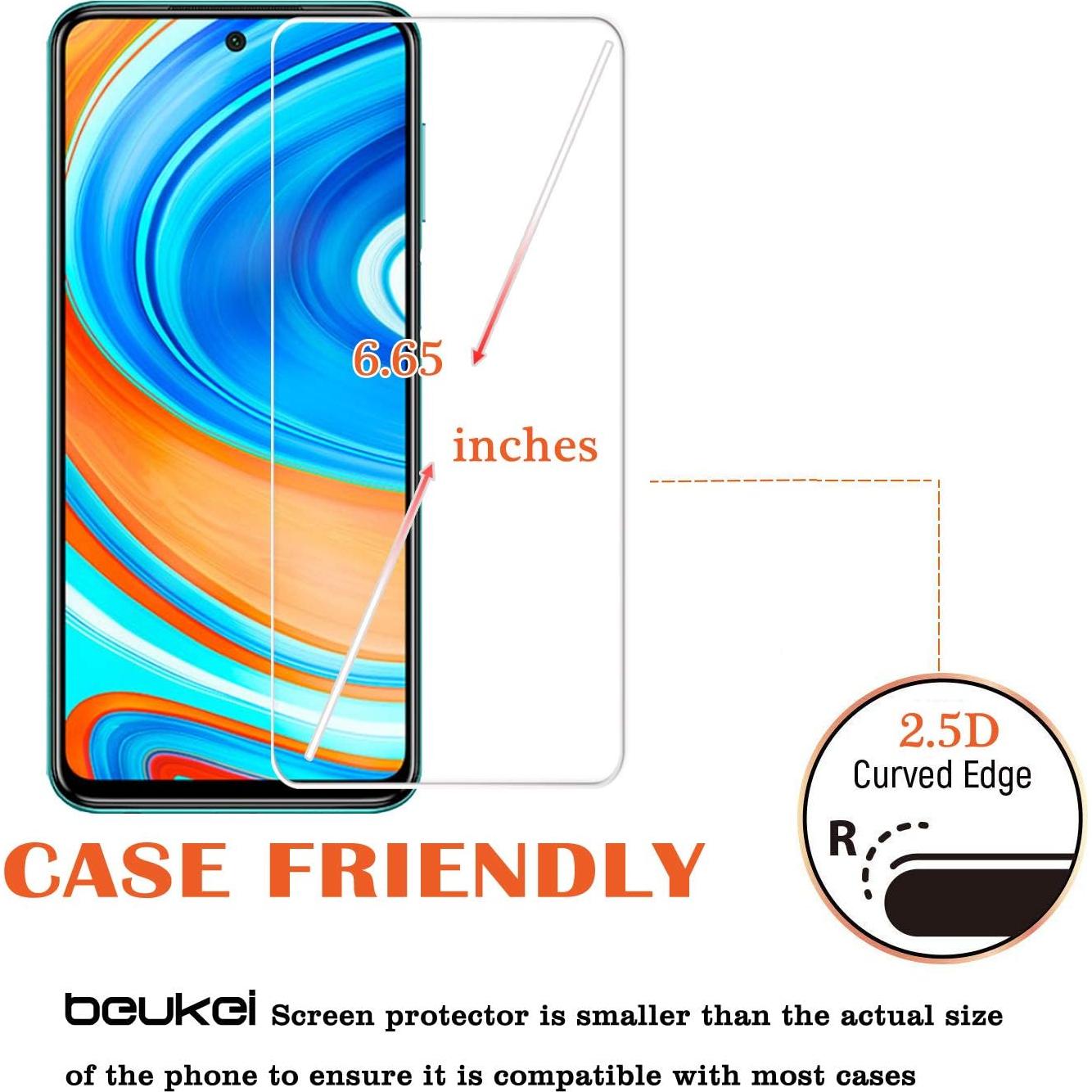 Paquete de 3 Protectores de Pantalla Vidrio Templado Beukei para Xiaomi Redmi Note 9S/9 Pro 5G