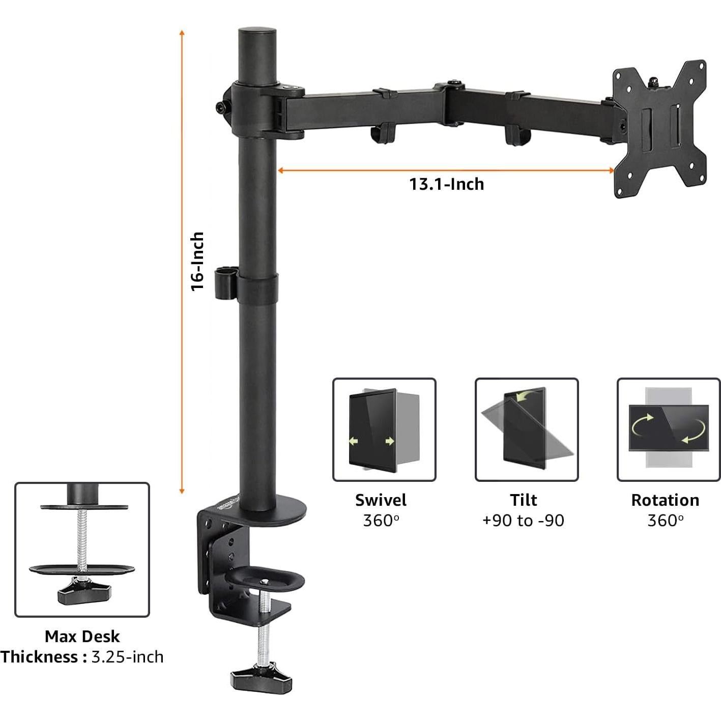 Soporte de Monitor Amazon Basics Ajustable VESA 30" Negro