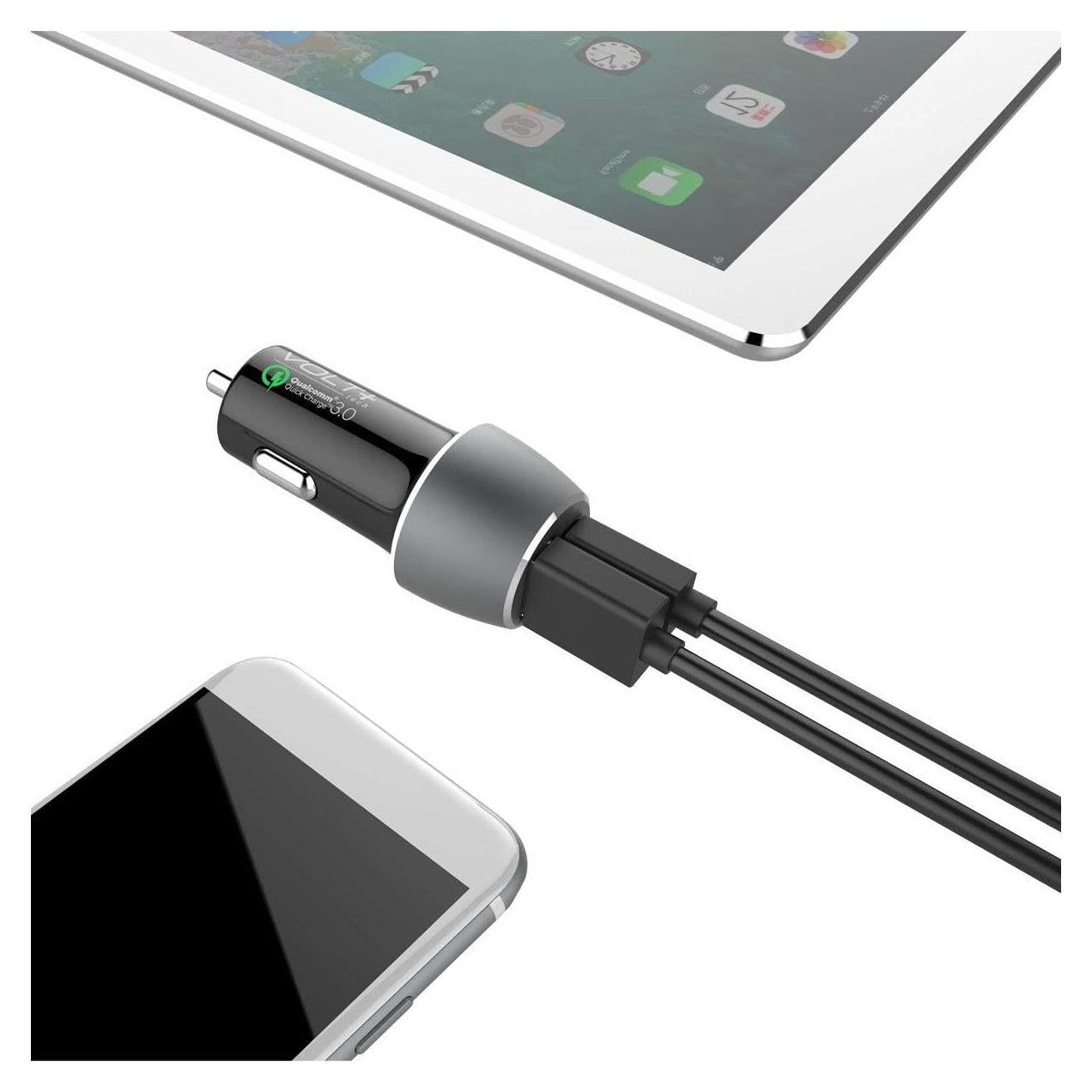 Cargador de Coche 33W Volt Plus Tech con 2 Cables USB-C y MicroUSB