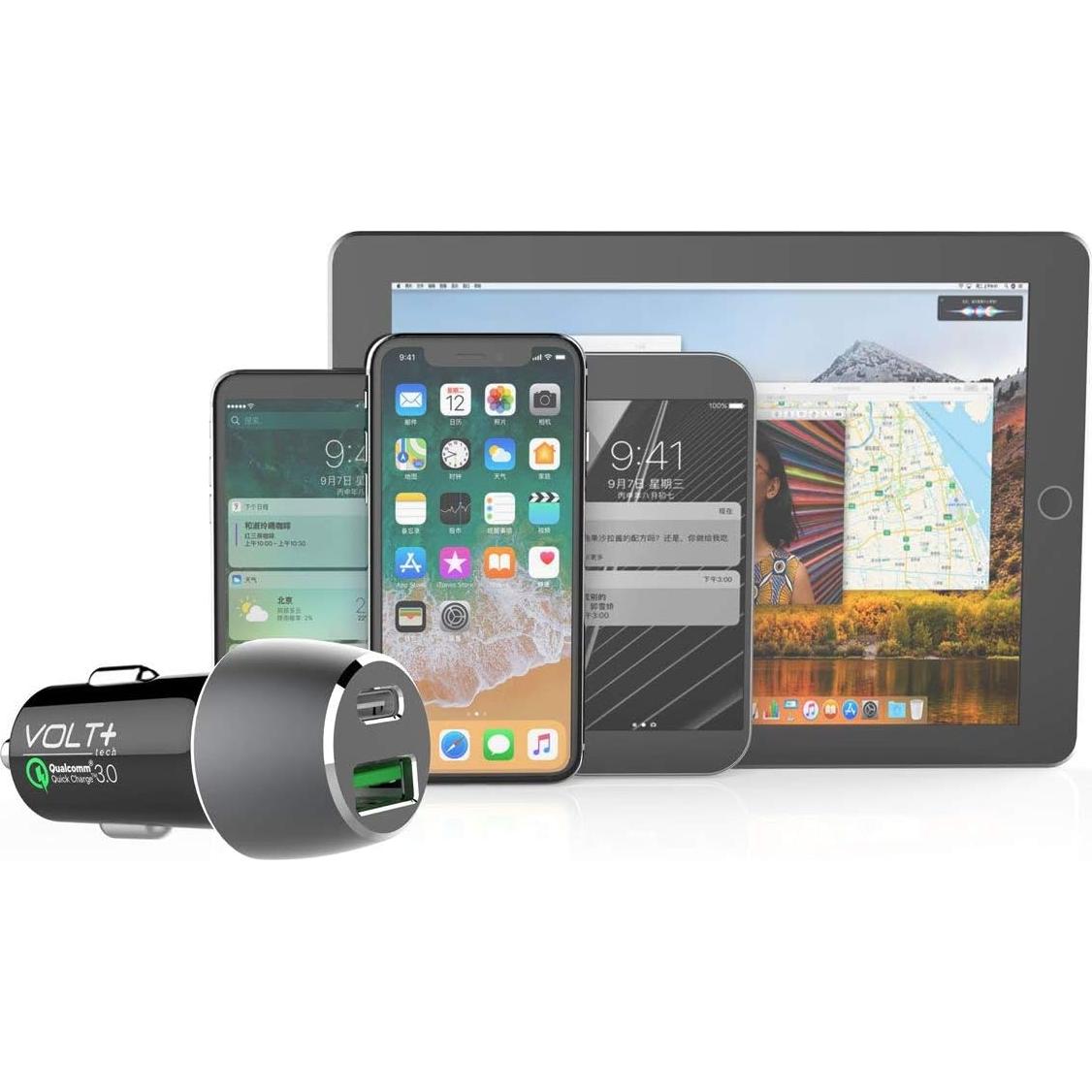 Cargador de Coche 33W Volt Plus Tech con 2 Cables USB-C y MicroUSB