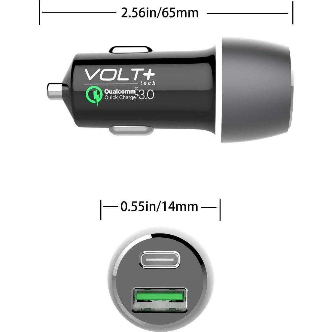 Cargador de Coche 33W Volt Plus Tech con 2 Cables USB-C y MicroUSB