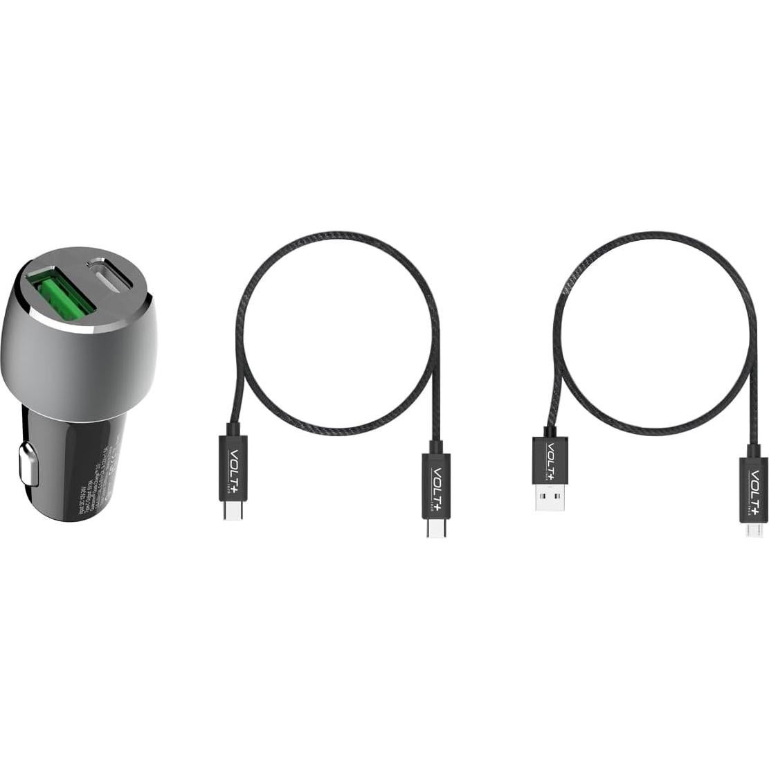 Cargador de Coche 33W Volt Plus Tech con 2 Cables USB-C y MicroUSB