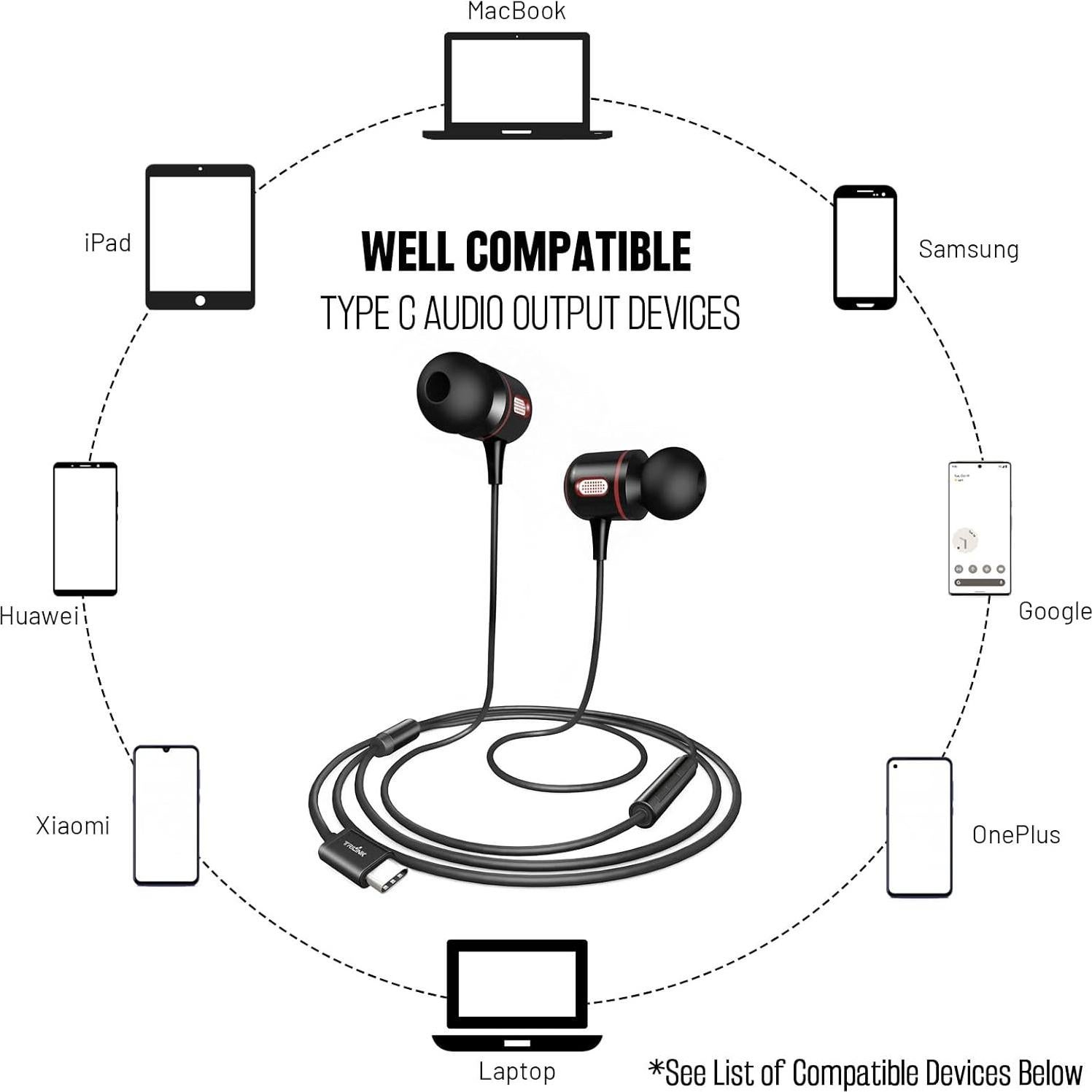 Auriculares USB C TRILINK con micrófono y control de volumen
