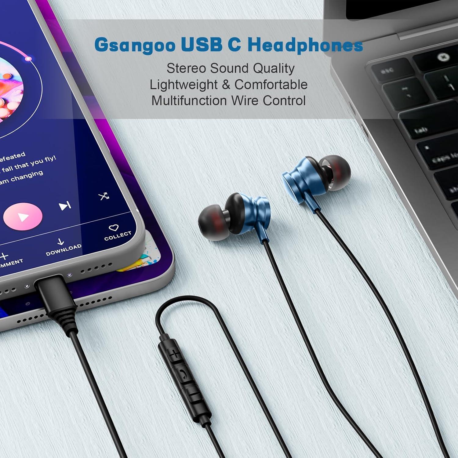 Auriculares USB C Gsangoo G6 Azul con Micrófono y Control