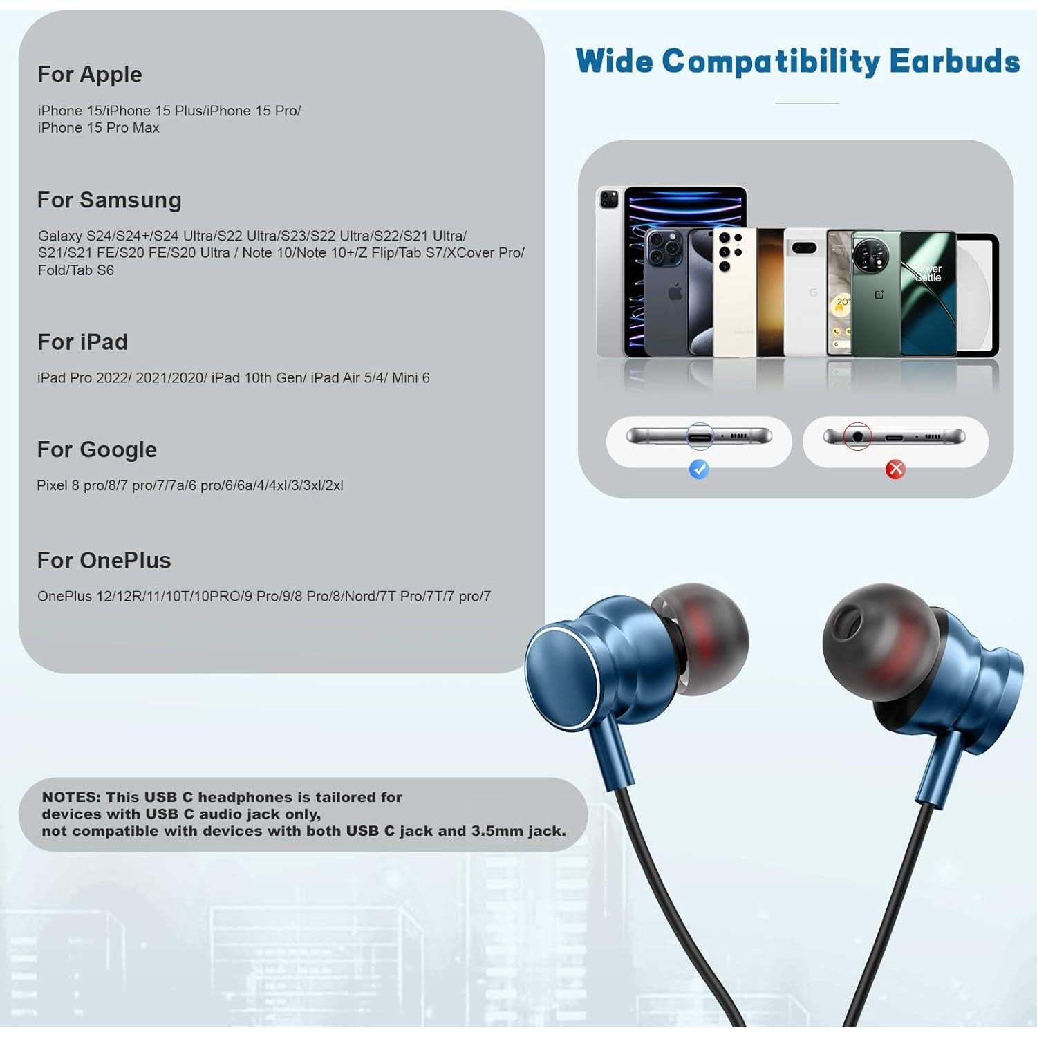 Auriculares USB C Gsangoo G6 Azul con Micrófono y Control