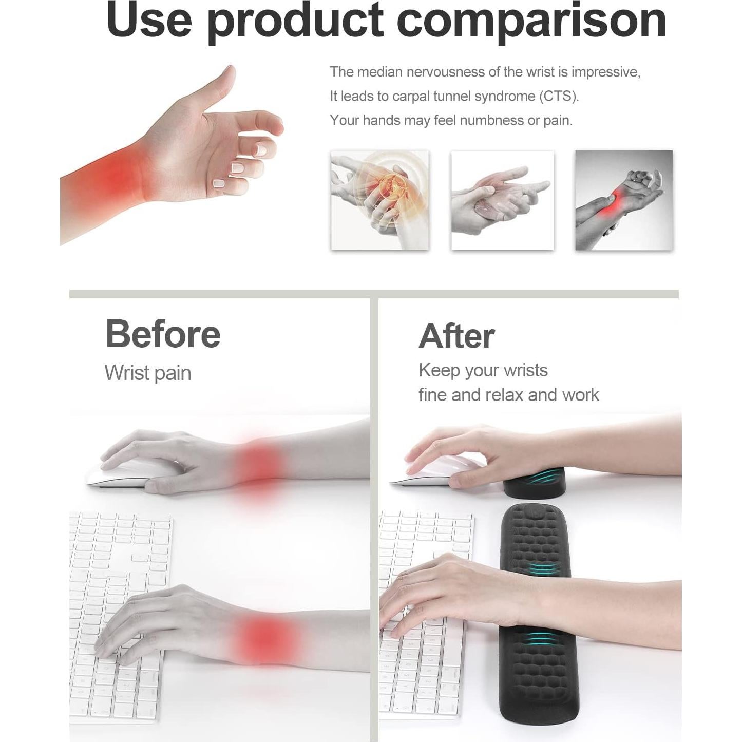 Reposamuñecas Ergonómico VAYDEER para Teclado y Ratón - Negro