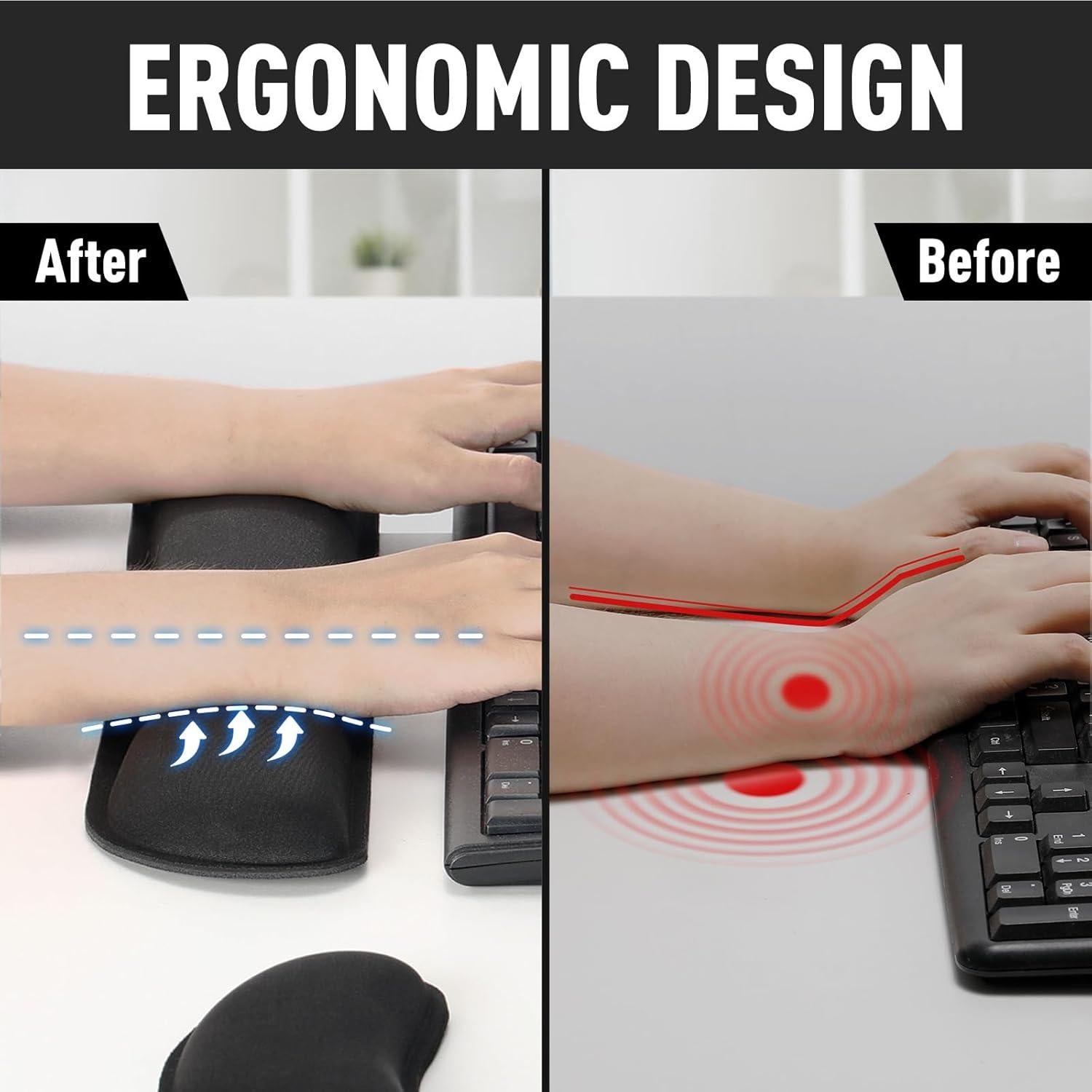 Reposamuñecas Ergonómico Gimars Gel Espuma Memoria Negro